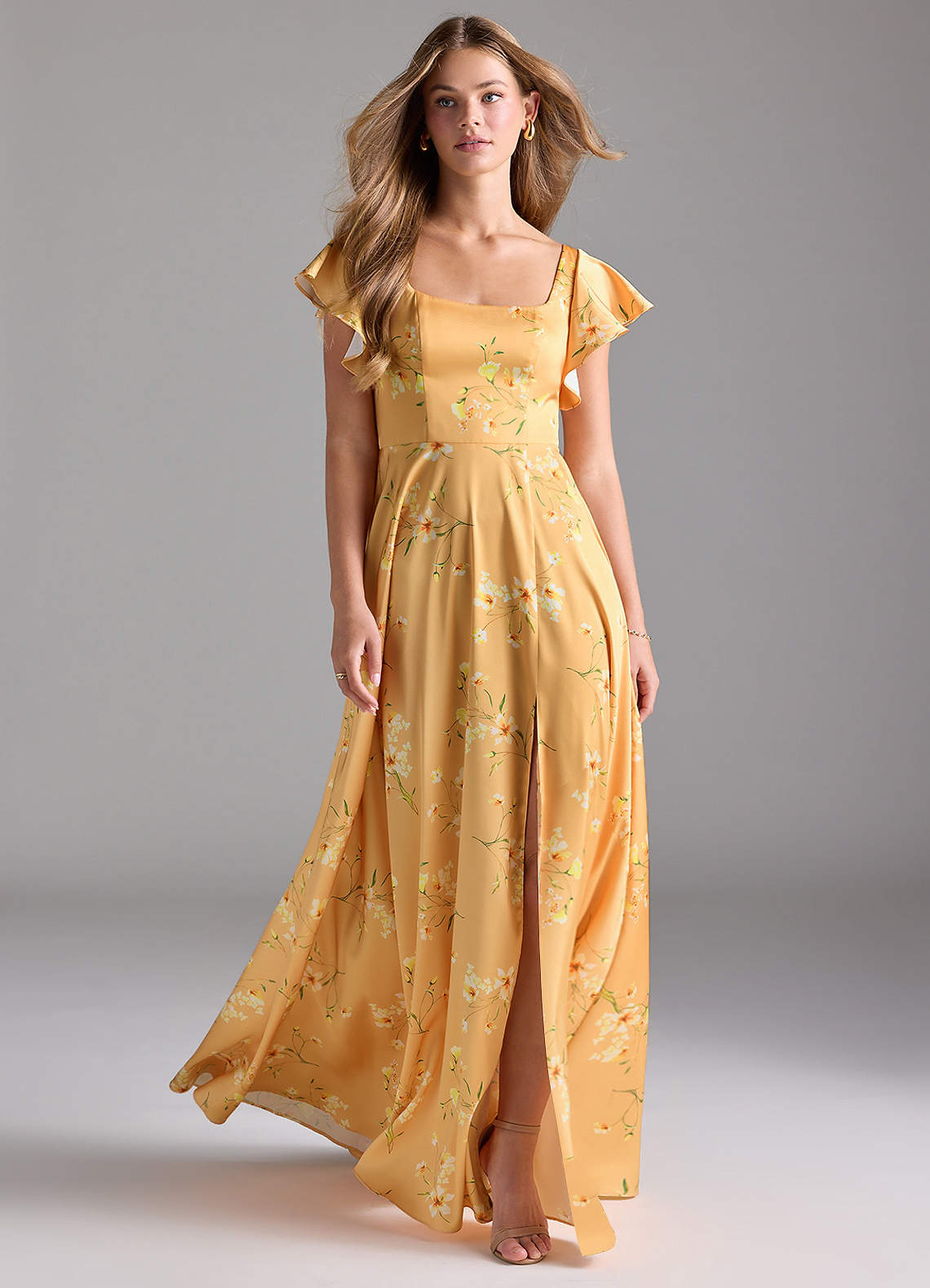 Azazie Bondi Bridesmaid Dresses Golden Blooms A-Line Bow Stretch Satin Dress image1