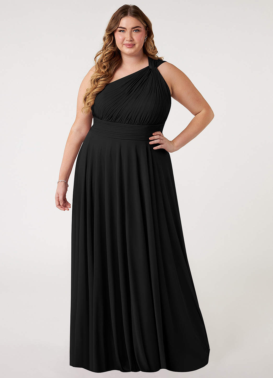 Azazie Charlize Bridesmaid Dresses Black A-Line One Shoulder Mesh Dress image5