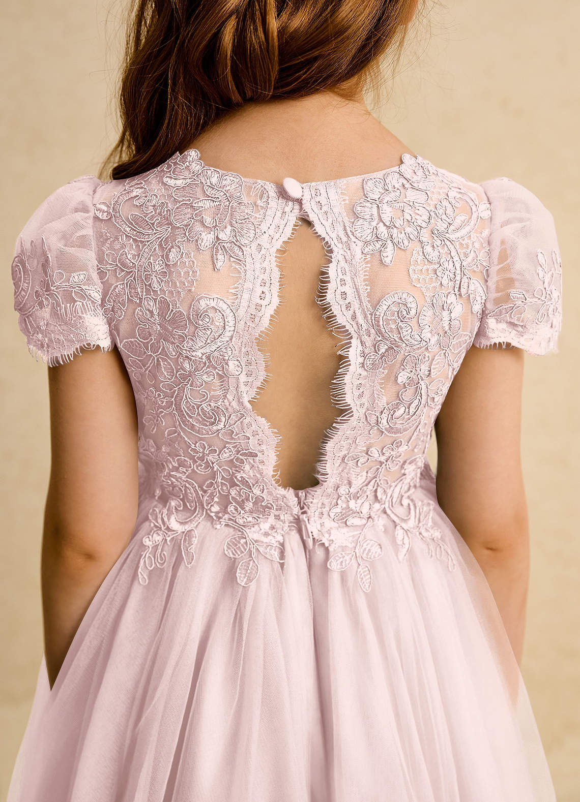 Azazie Puff Flower Girl Dresses Blushing Pink Ball-Gown Lace Tulle Dress image7