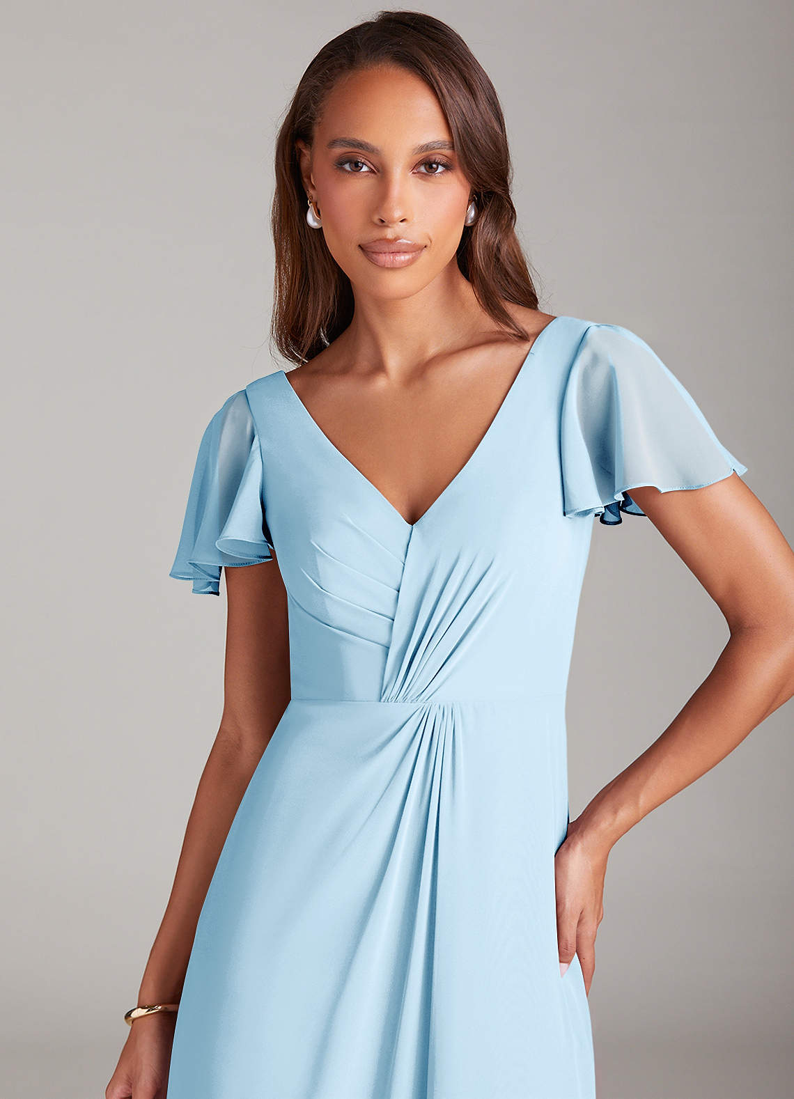 Azazie Soren Bridesmaid Dresses Sky Blue A-Line Ruched Chiffon Dress image5