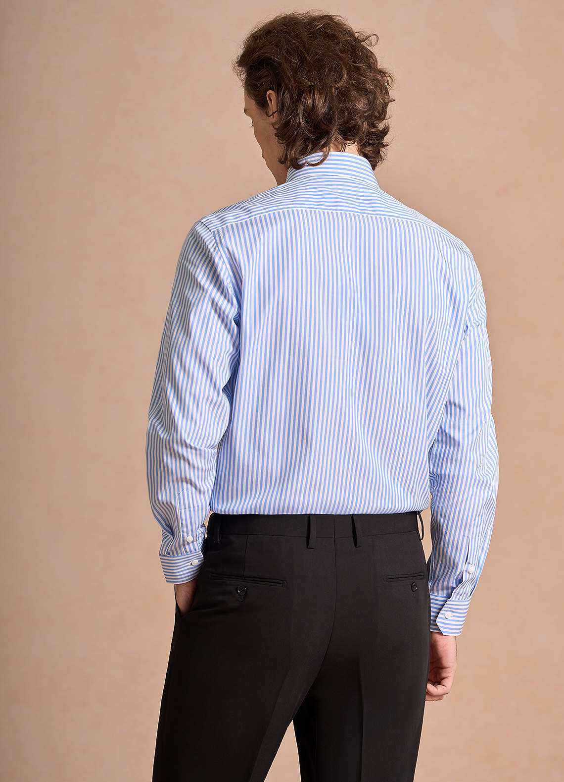 front Aiden White Pale Blue 100% Cotton Non-Iron Striped Dress Shirt