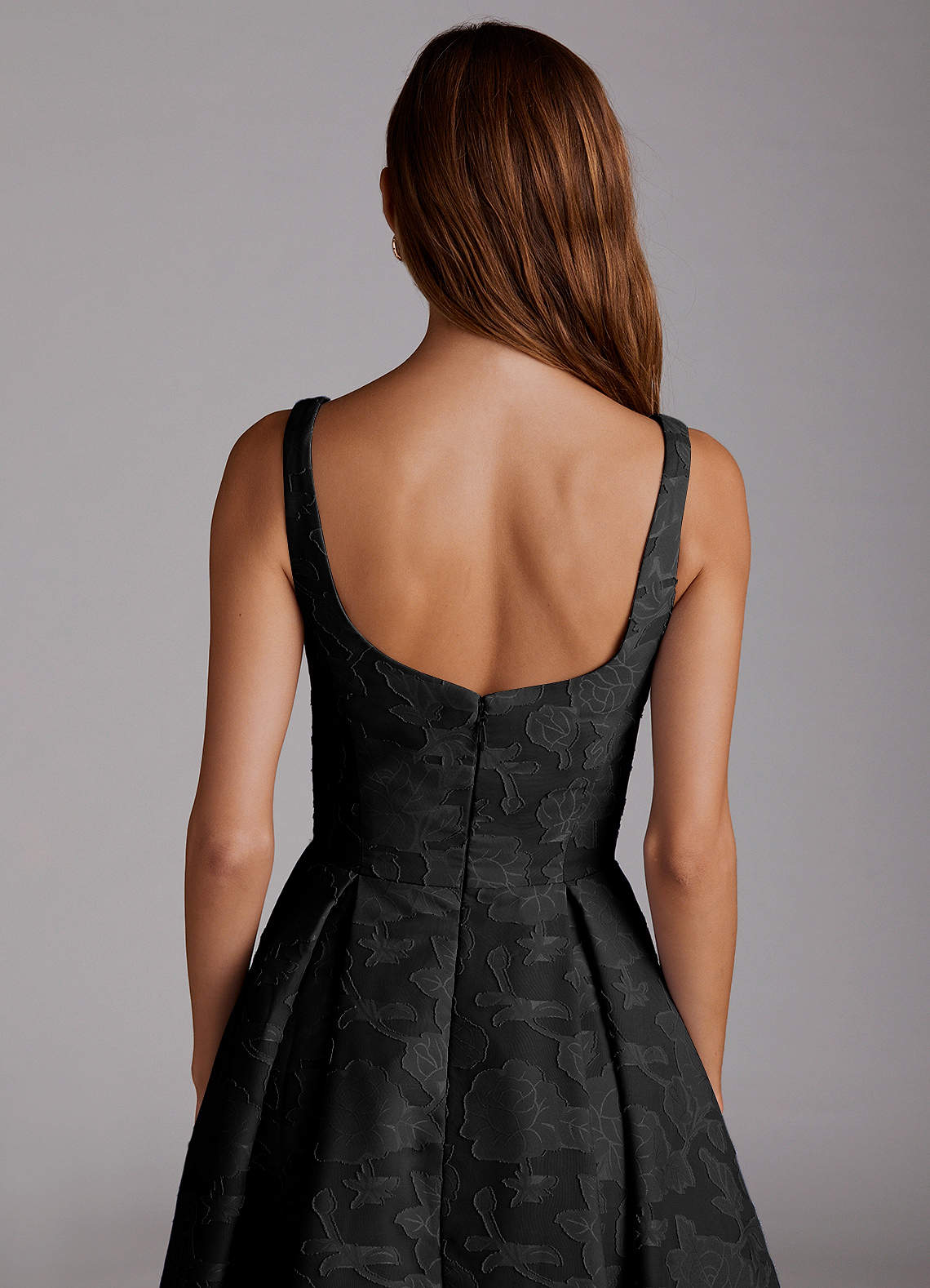 Azazie Amalie Bridesmaid Dresses Black A-Line Pleated Floral Burnout Dress image5