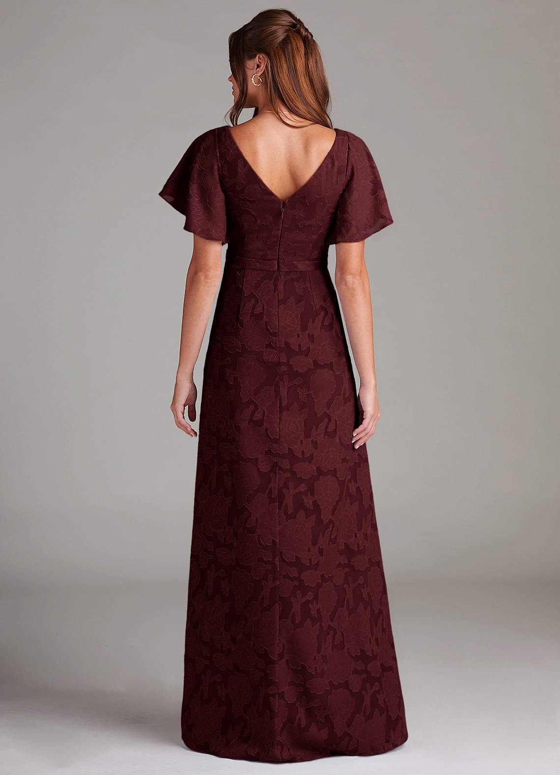 Azazie Ambrosia Vestidos de madrinha de casamento Vestido Cabernet de Esgotamento Floral de Linha A com Plissado image6