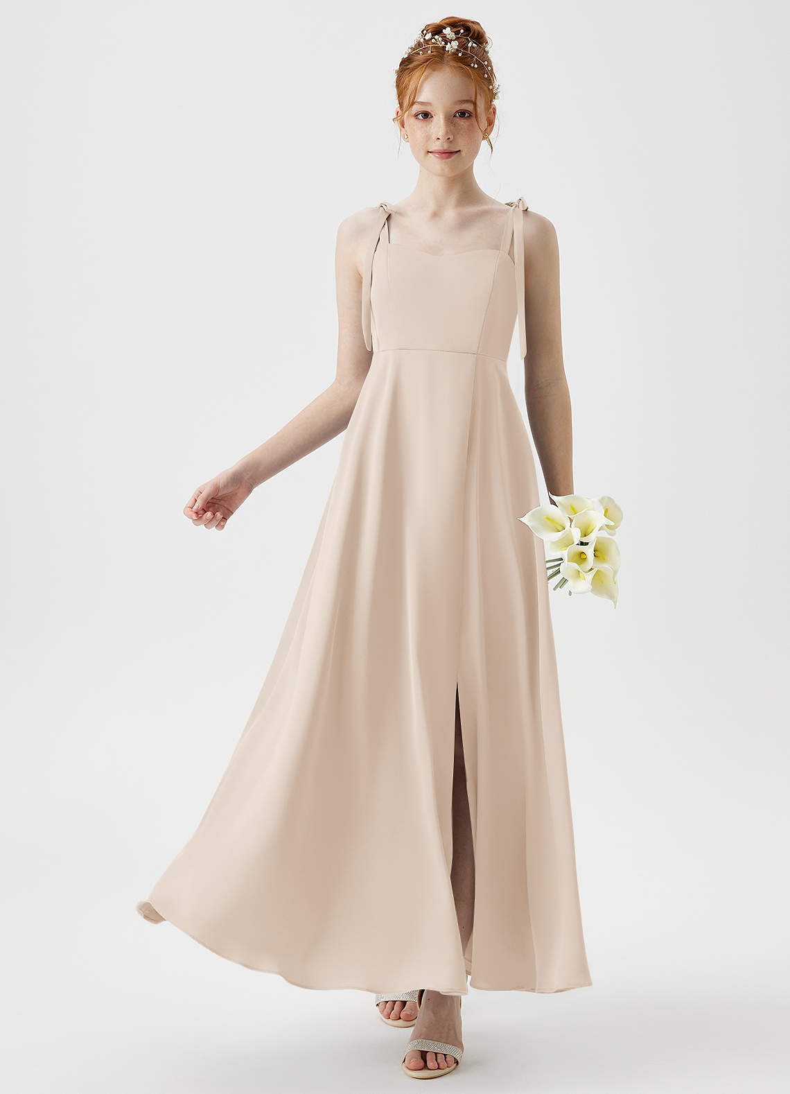 Azazie Rosey Junior White Alabaster A-Line Sweetheart Neckline Stretch Satin Dress image1