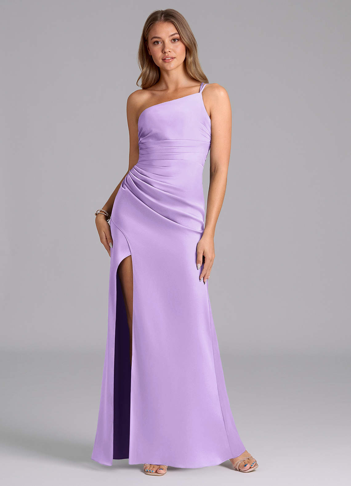 Azazie Eren Bridesmaid Dresses Lilac Mermaid One Shoulder Stretch Satin Dress image1