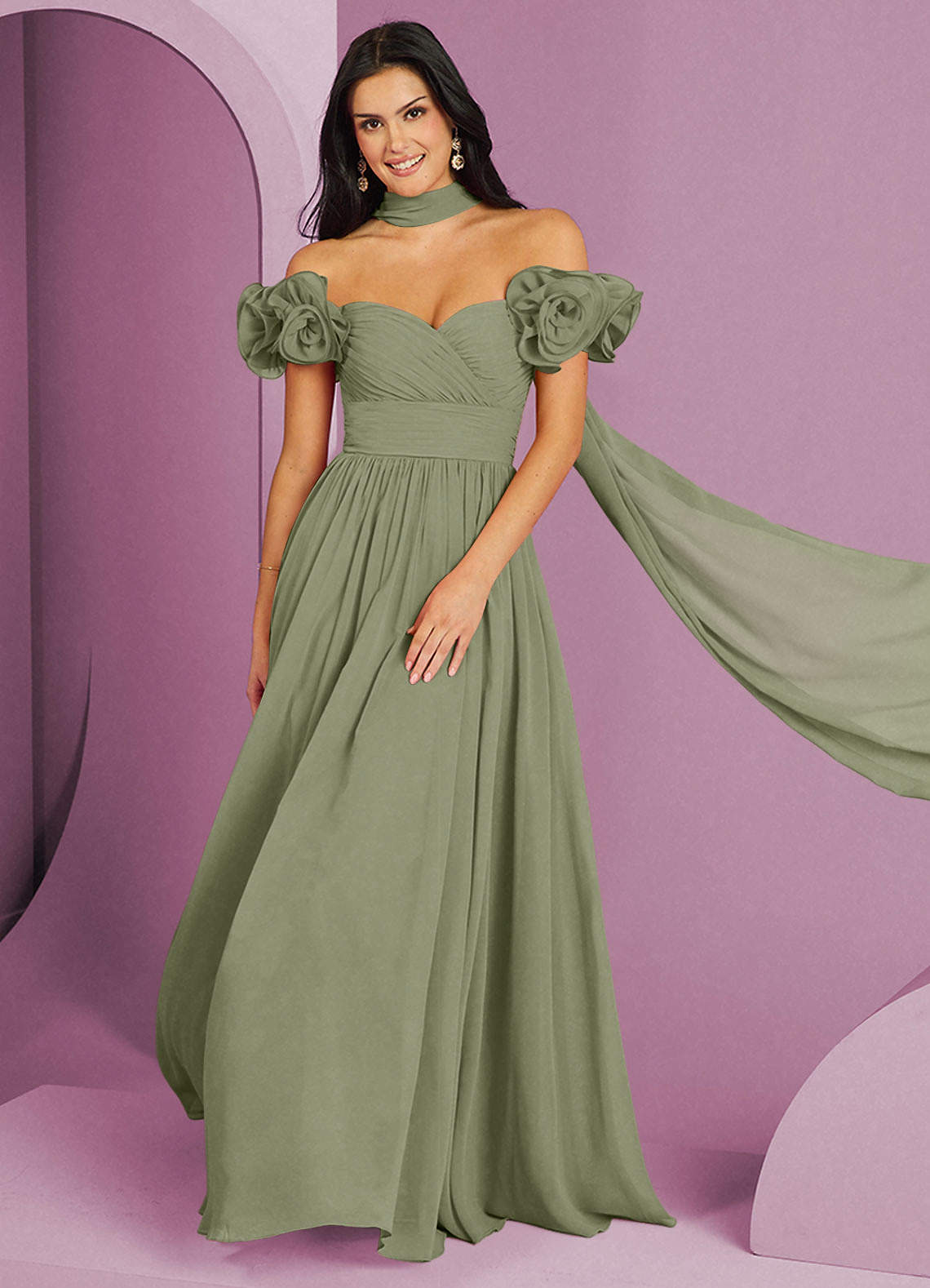Barbie ♥ Azazie Bridesmaid Dresses Pistachio A-Line Off the Shoulder Chiffon Convertible Dress image1