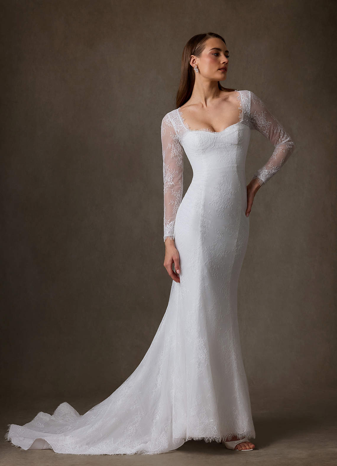 Azazie Briar Diamond White Mermaid Sweetheart Neckline Lace Dress