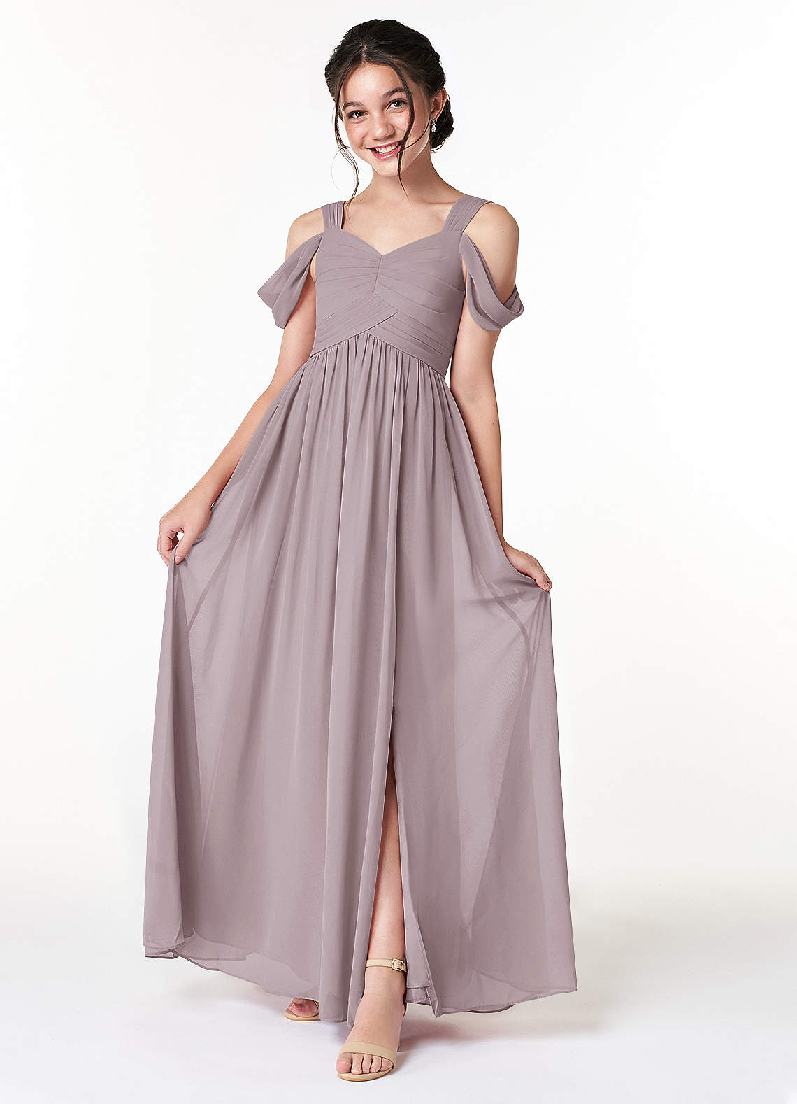 Azazie Lianne Junior Dusk A-Line Off the Shoulder Chiffon Dress image1