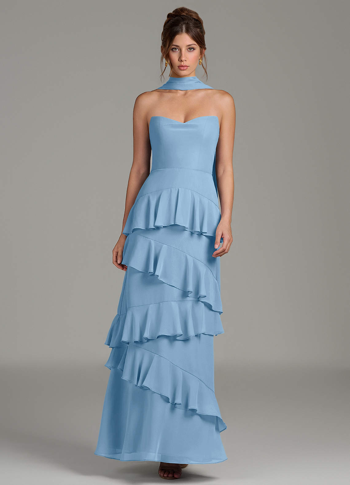 steel blue chiffon bridesmaid dresses Azazie Saige
