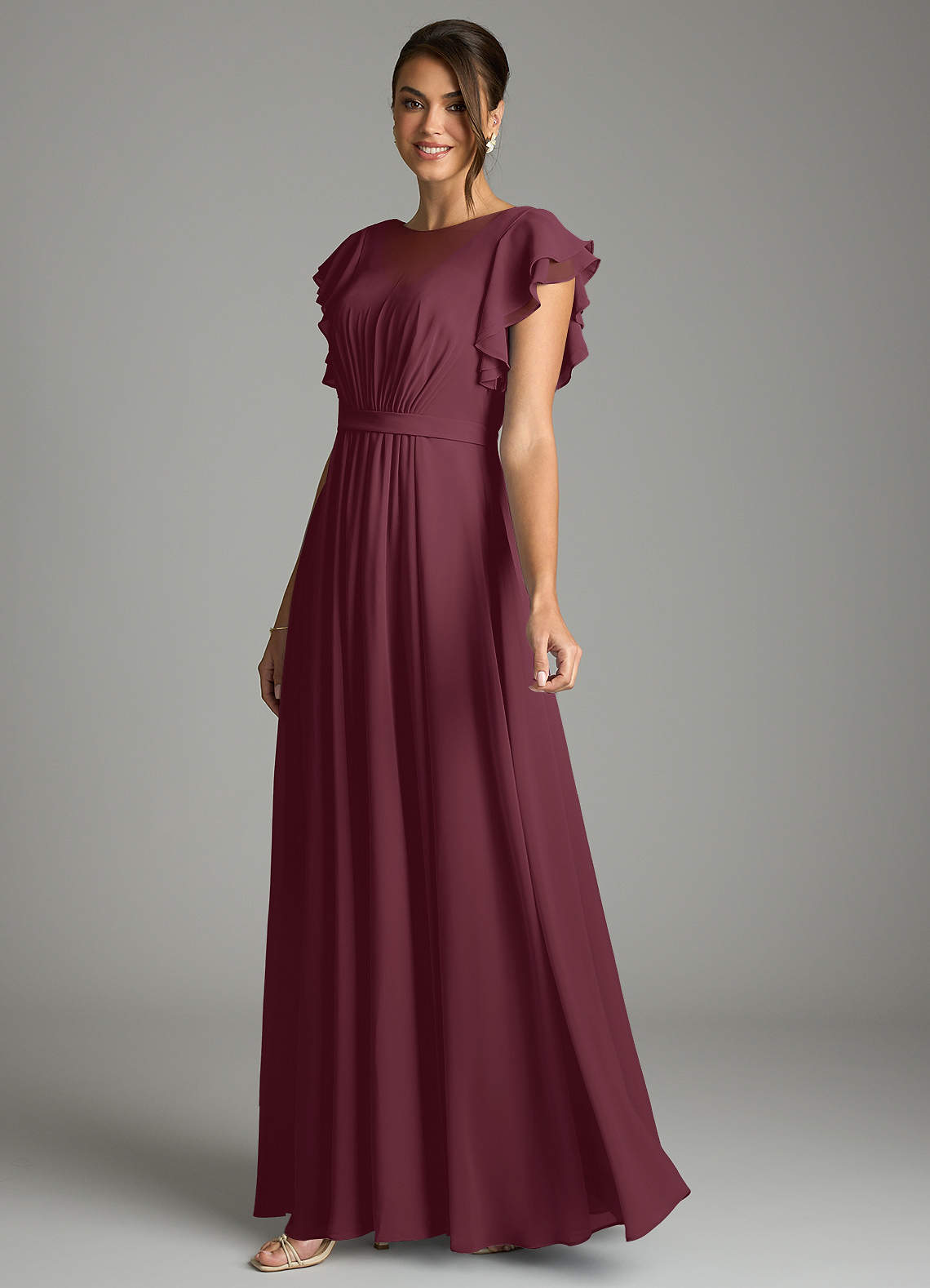 Azazie Daphne Modest Bridesmaid Dresses A-Line Ruffled Chiffon Floor-Length Dress image2