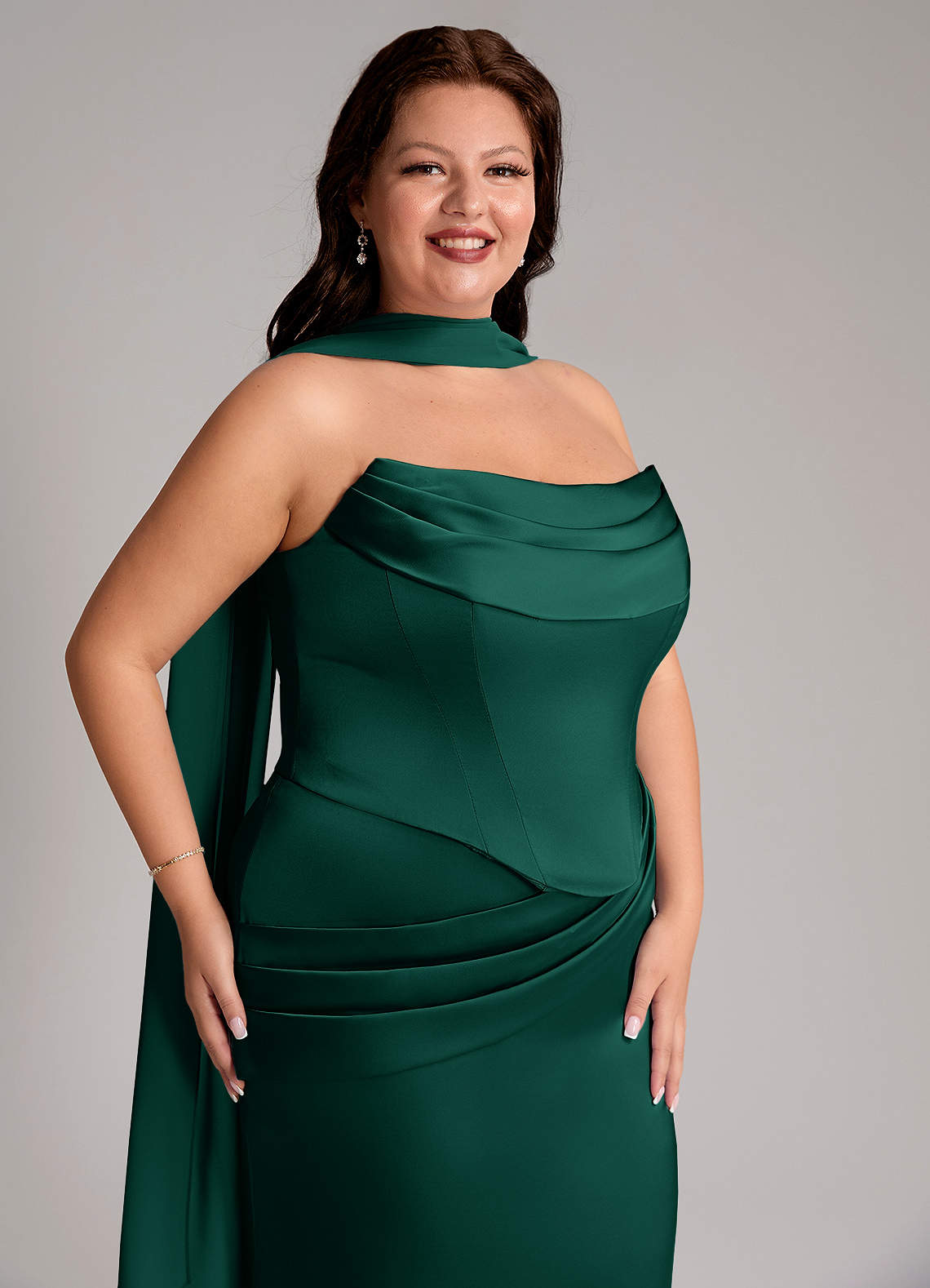 Azazie Sorrel Bridesmaid Dresses Emerald Mermaid Strapless Stretch Satin Convertible Dress image9