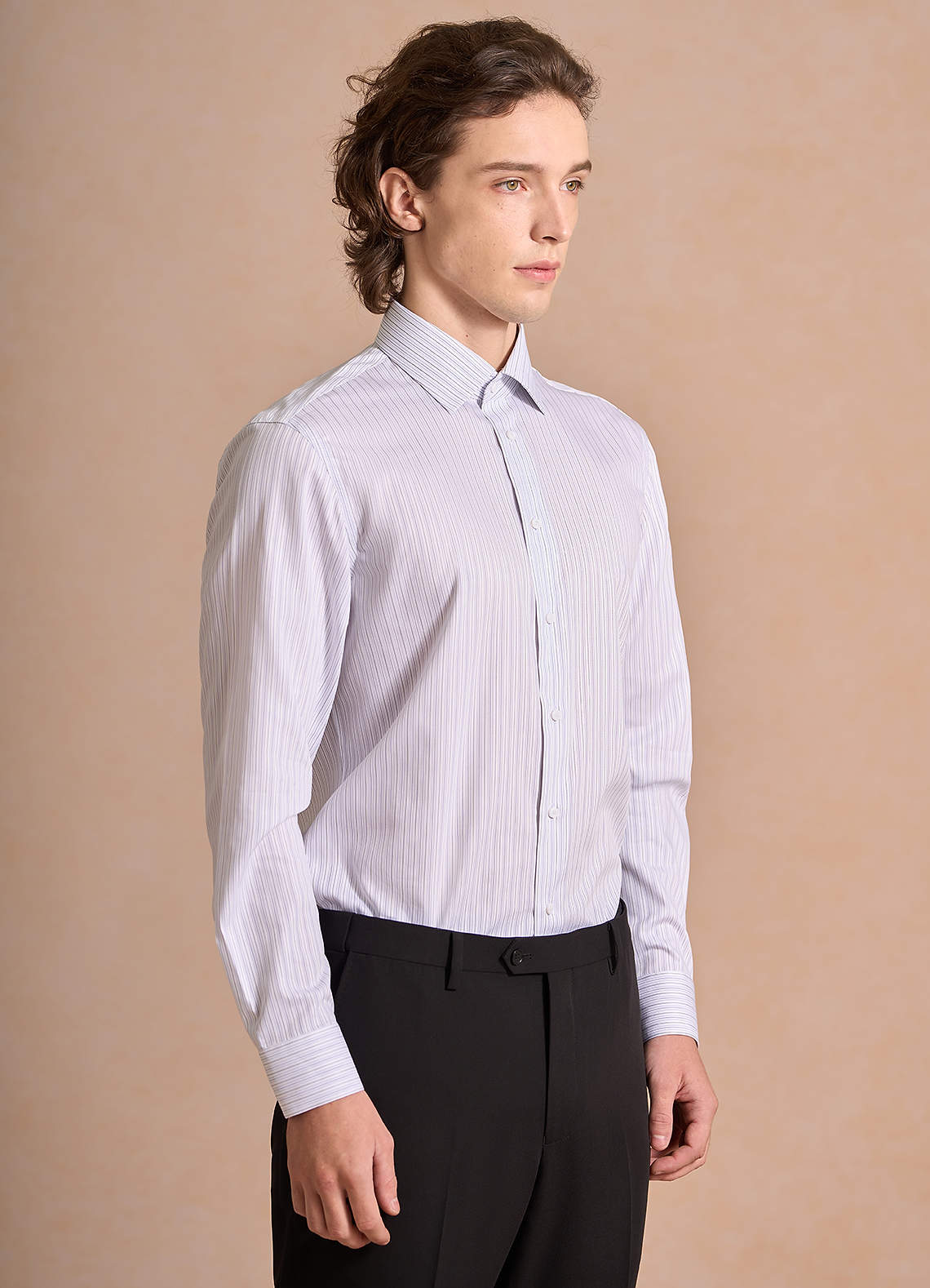 front Aiden Midnight Blue Black 100% Cotton Non-Iron Striped Dress Shirt