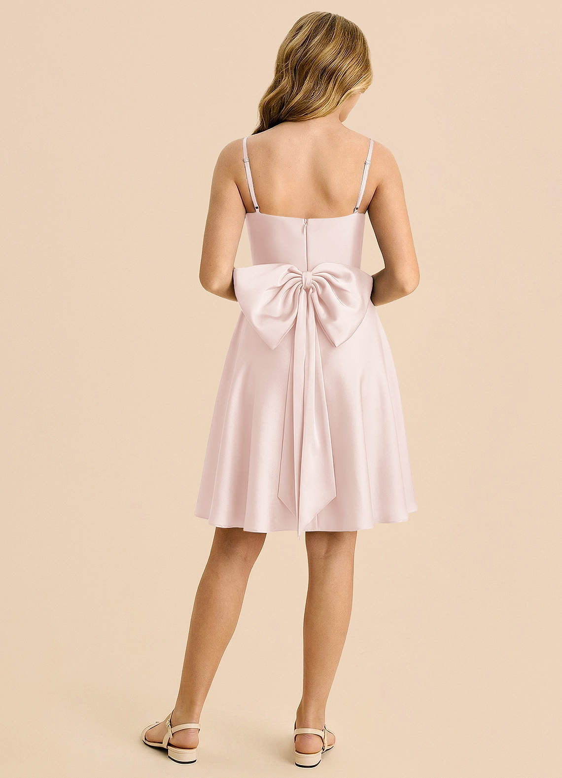 Azazie Bear Junior Blushing Pink A-Line Sweetheart Neckline Stretch Satin Dress image1