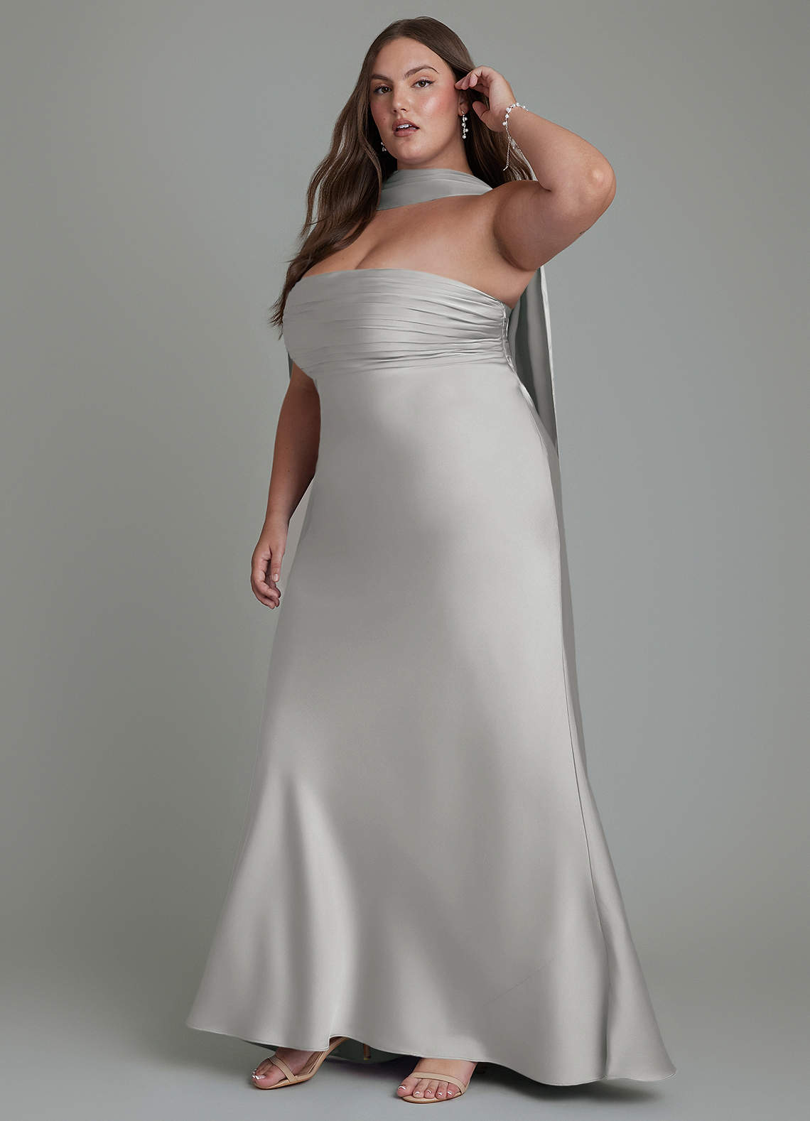Azazie Saylor Bridesmaid Dresses Silver Mermaid Strapless Stretch Satin Dress image15