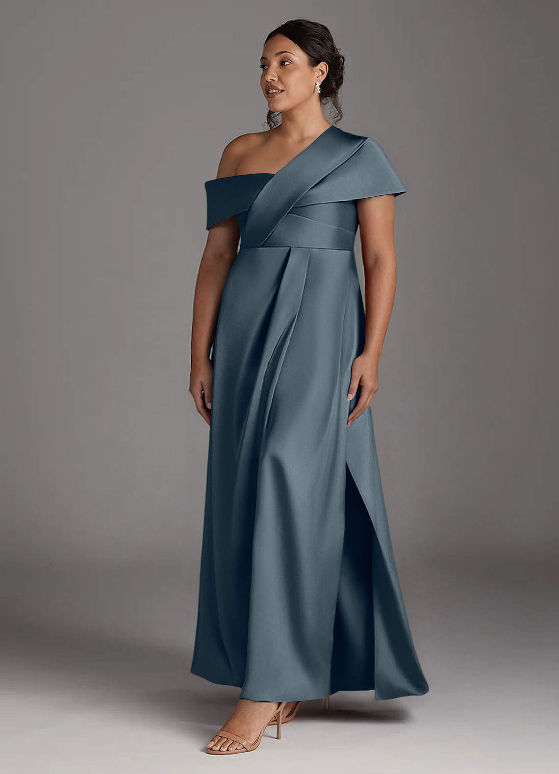 Azazie Milton Mother of the Bride Dresses Twilight A-Line Pleated Stretch Satin Dress image10
