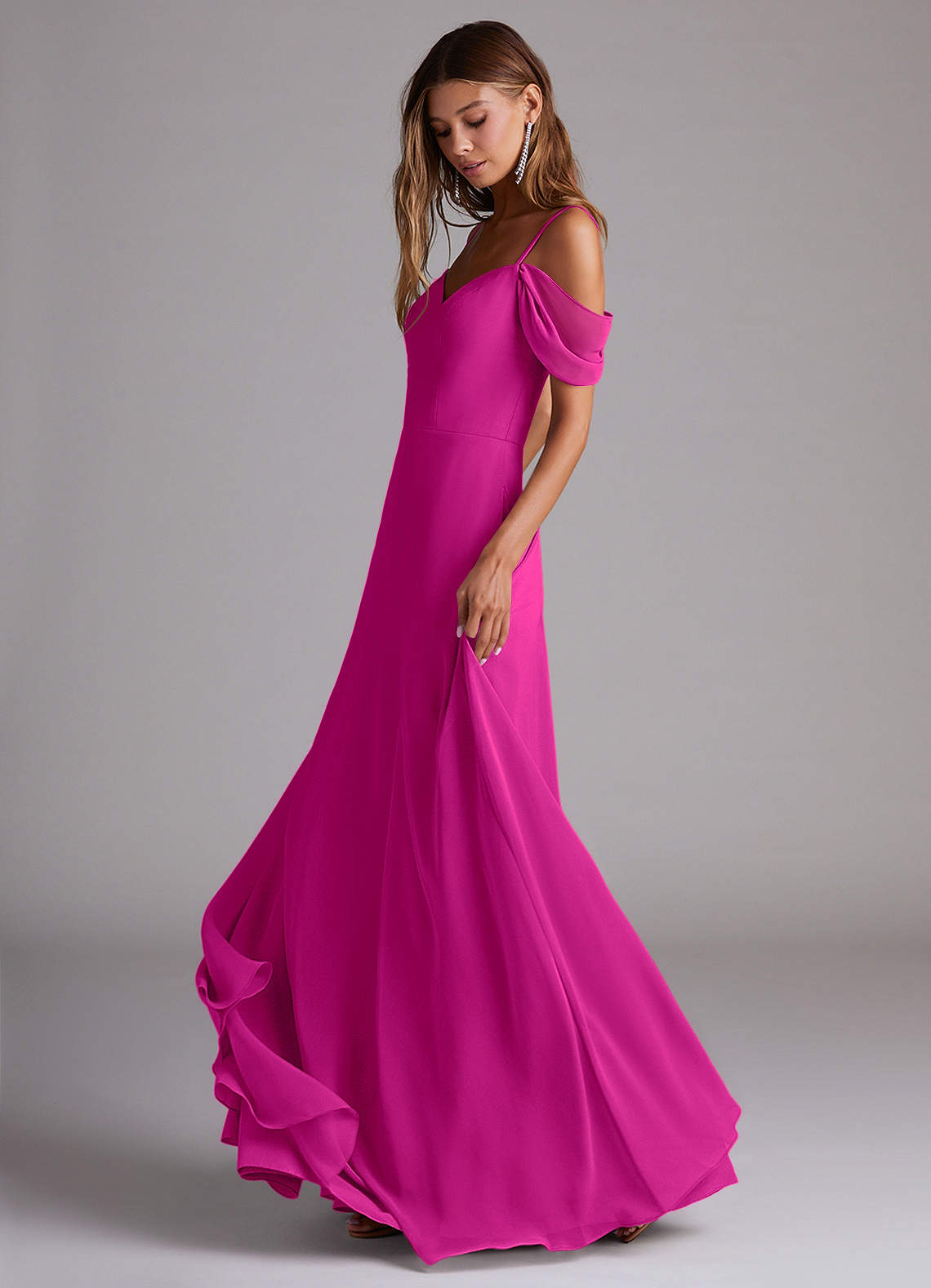 Azazie Marley Vestidos de madrinha de casamento Vestido Fúcsia de Chiffon de Linha A com Ombros Caídos image2