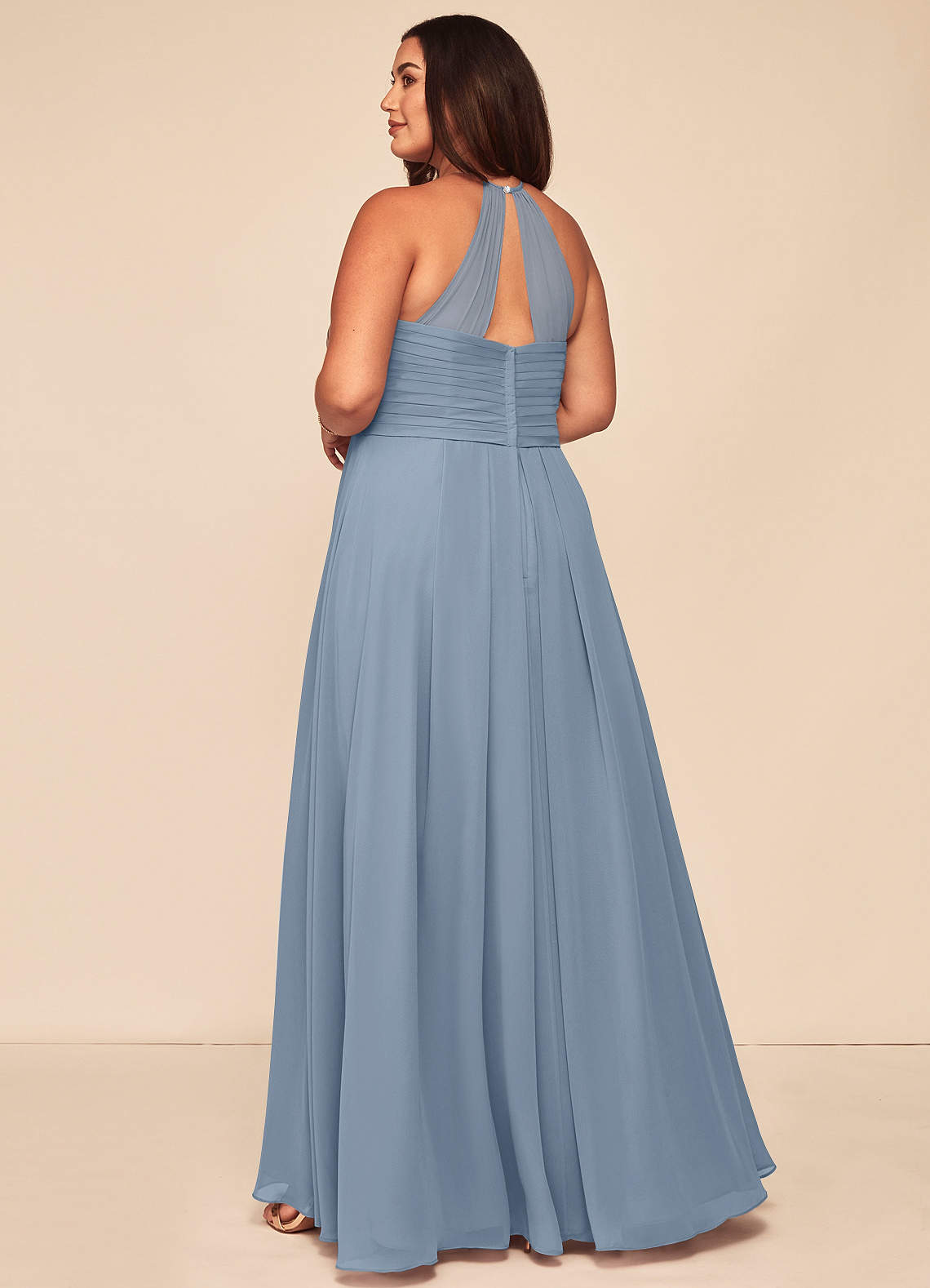 Azazie Plus Size A-Line Halter Neck Floor-Length Chiffon Bridesmaid Dresses