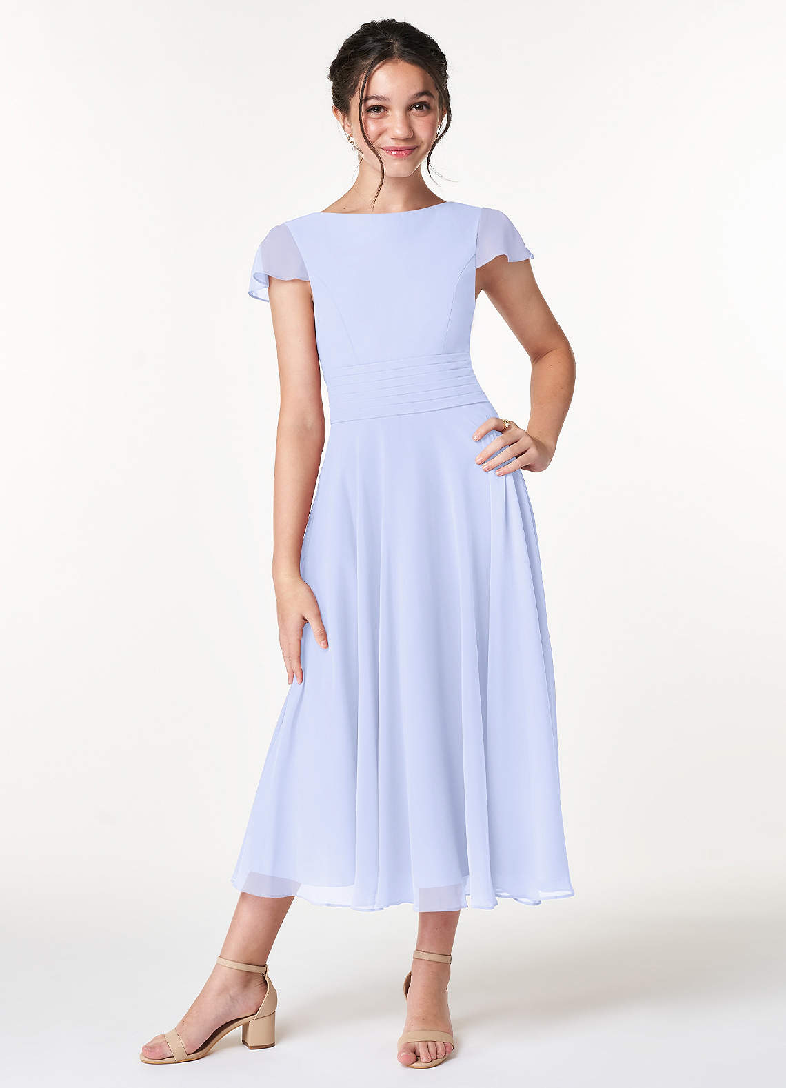 Azazie Payton Junior A-Linie Schleifen Chiffon Kleid Lavendel image1