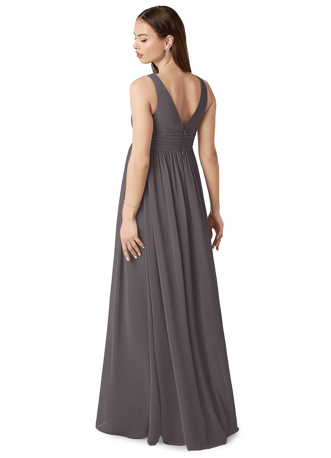 Azazie Yetta Maternity Bridesmaid Dresses A-Line V-Neck Gathered Chiffon Floor-Length Dress image4