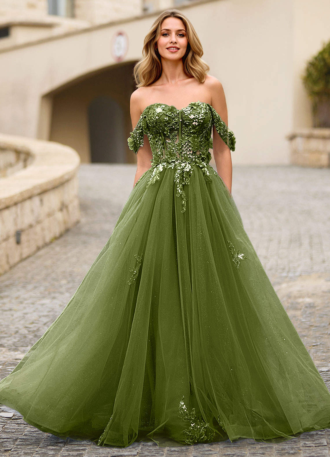 Eleanor Green 3D Floral Lace Prom Dress Ready to Ship | Azazie