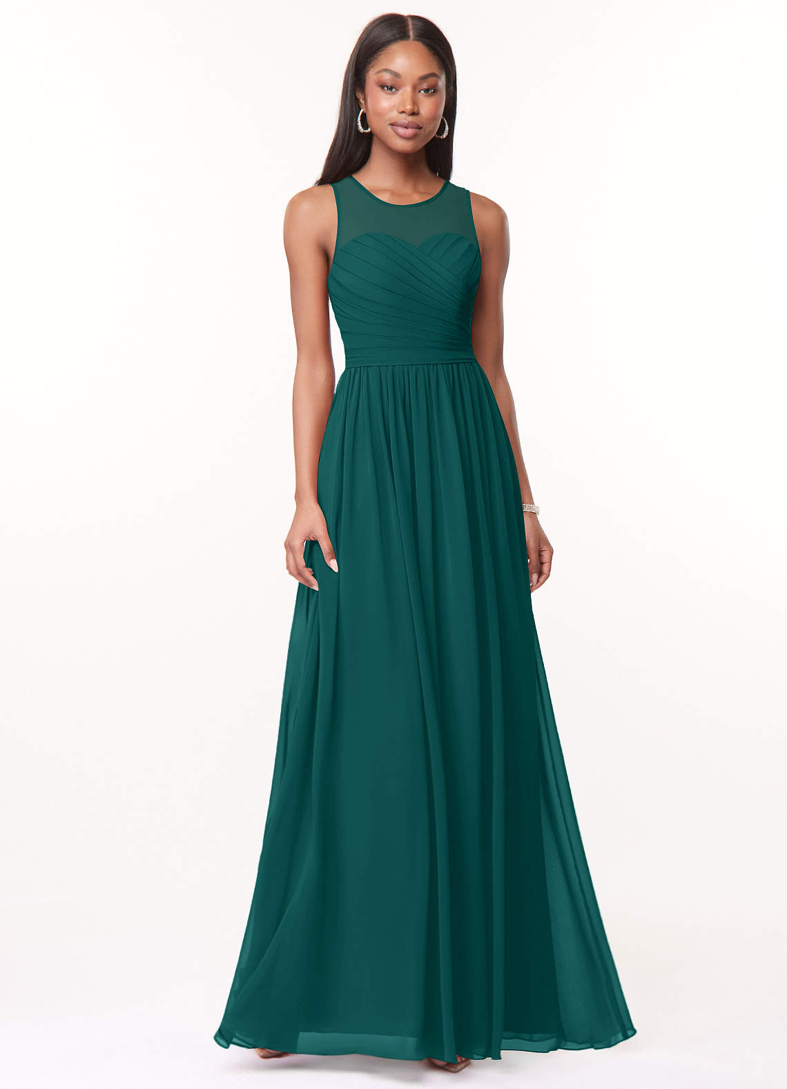 Azazie Nina Brautjungfernkleider A-Linie Plissee Chiffon Kleid Pfau image1