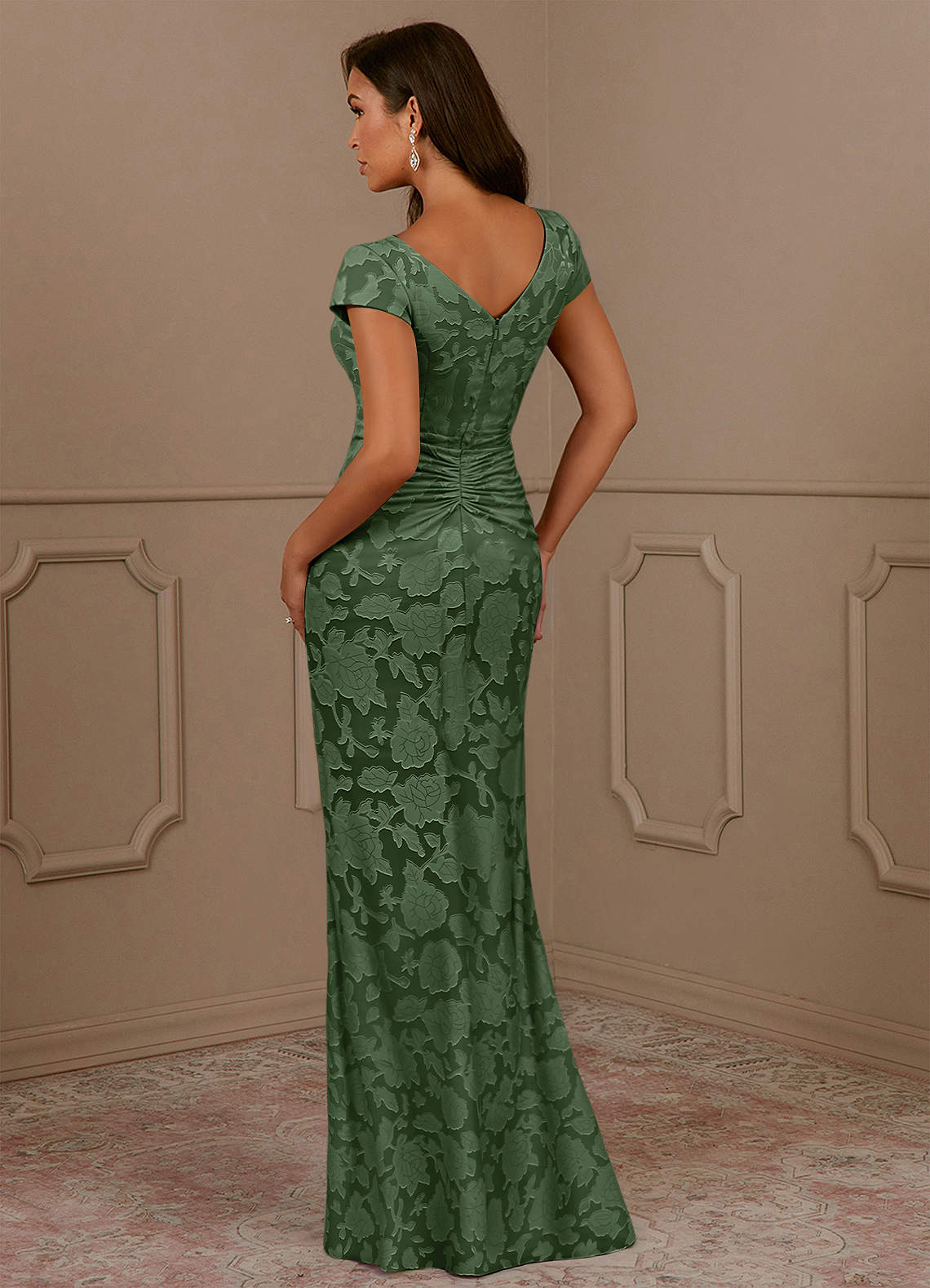 Azazie Roya vestidos de madre de la novia Vestido de Eucalipto de Devorado Floral de Sirena con Volante image2