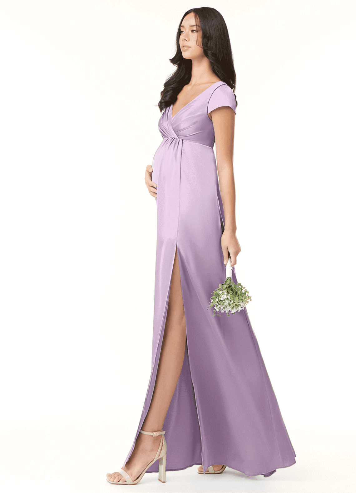 Azazie Allessia At-home Try On Dresses A-Line Pleated Stretch Satin Floor-Length Dress image2