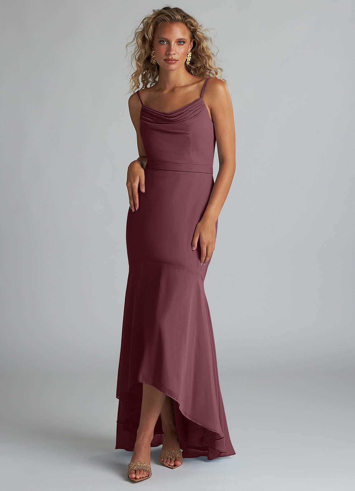 Azazie Summer Jurken voor bruidsmeisjes Jurk van Chiffon met Zeemeermin Schop cowl Sangria image1