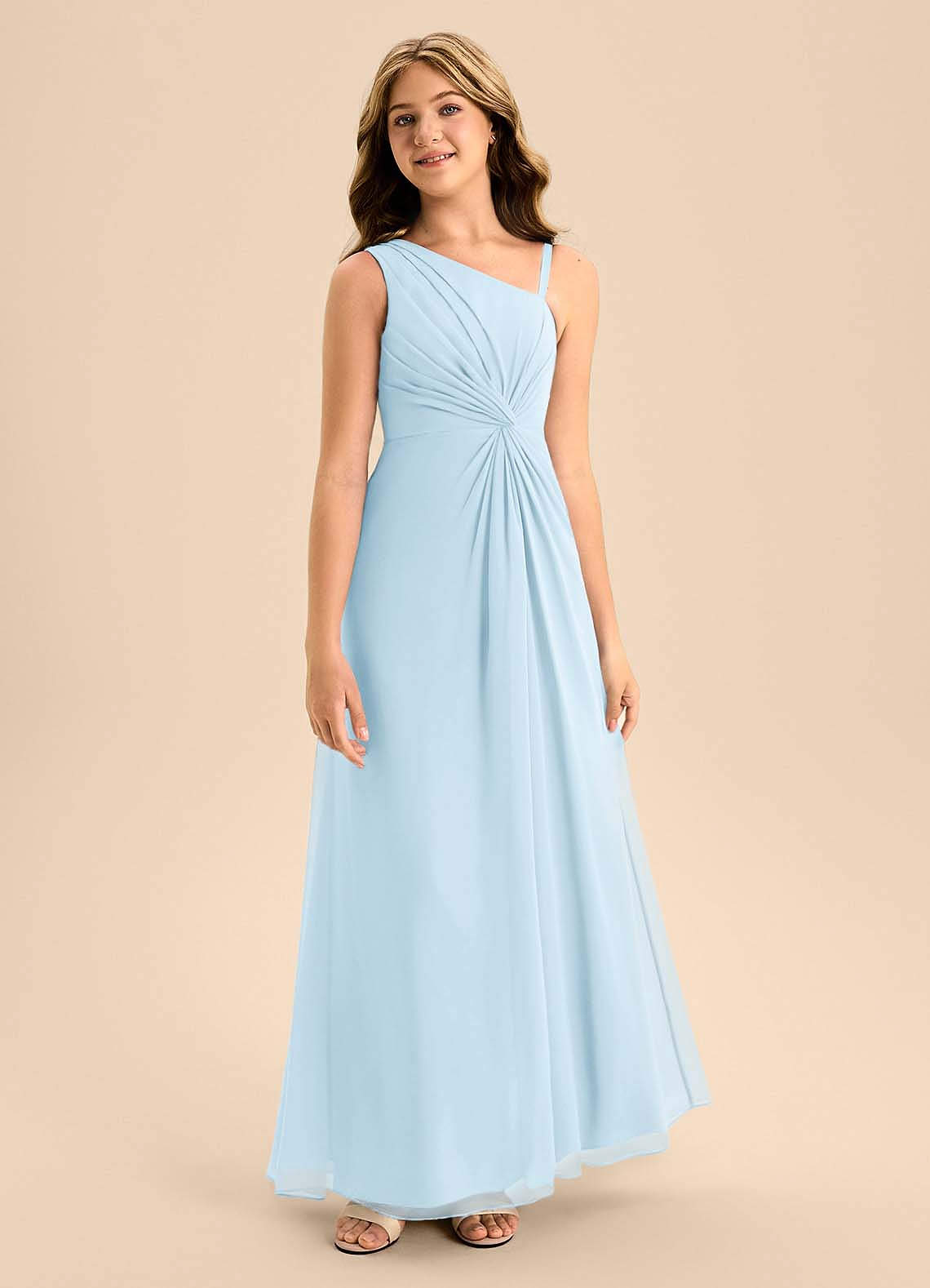 Azazie Brooke Junior Sky Blue A-Line Side Slit Chiffon Dress image4