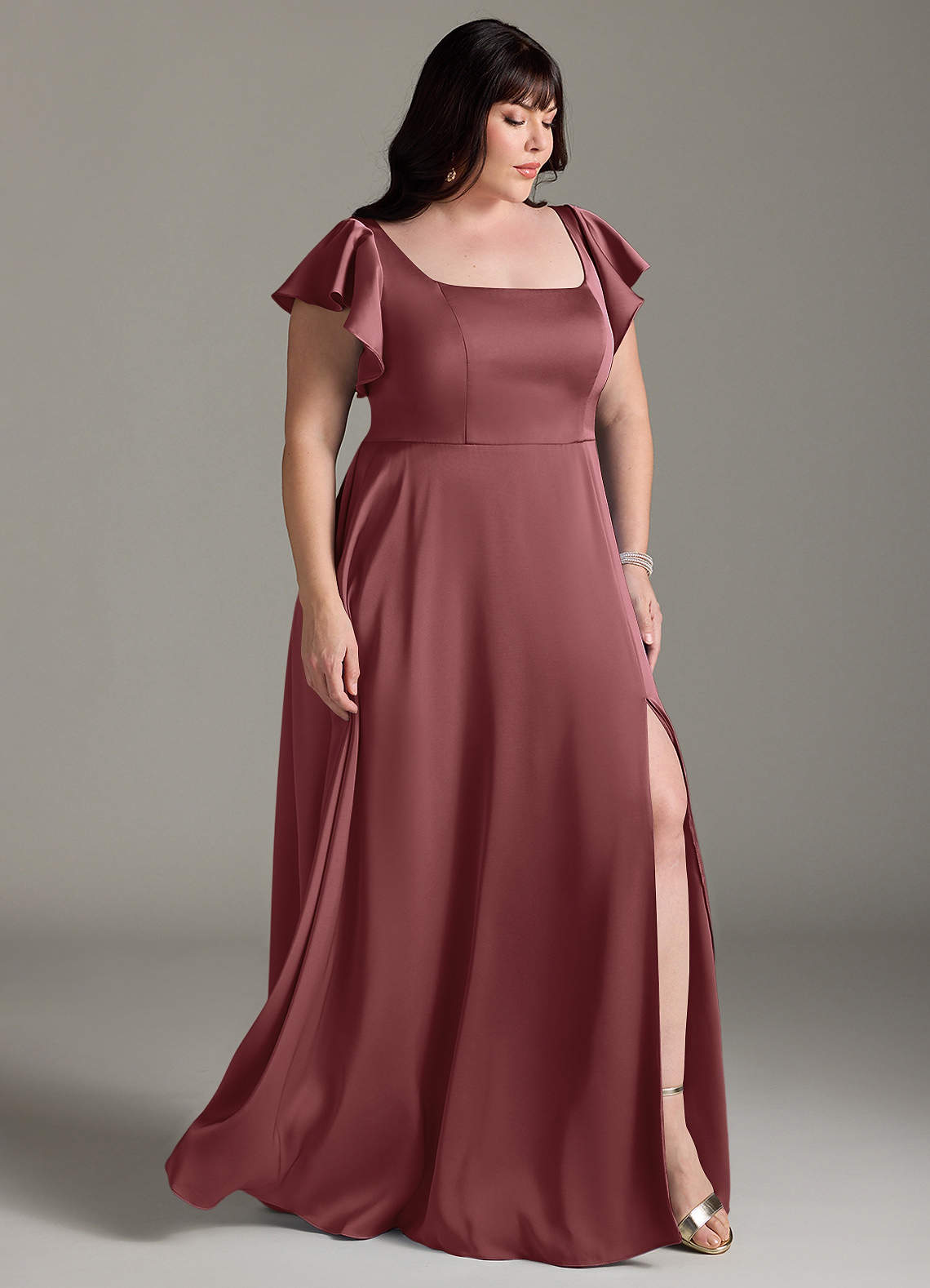 Azazie Bondi Bridesmaid Dresses Amethyst A-Line Bow Stretch Satin Dress image9