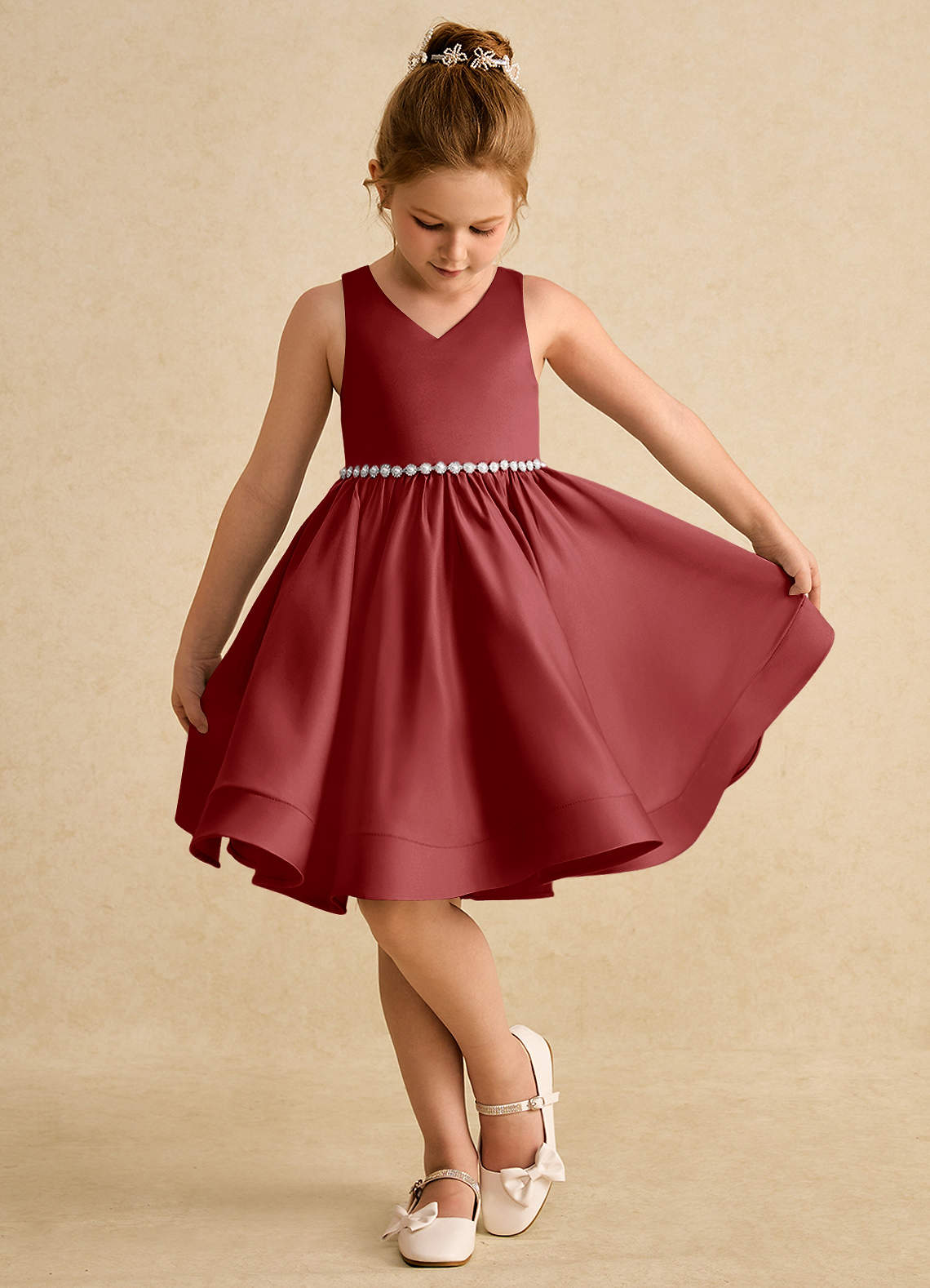 Azazie Julietta Robe Demoiselle D'honneur Fillette Robe Princesse en Tulle Convertible Rouille image3