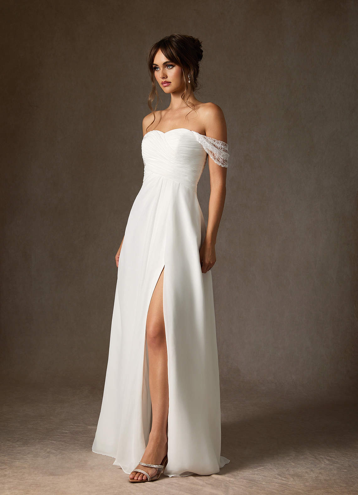 Azazie Zadie Wedding Dresses Diamond White A-Line Off the Shoulder Chiffon Dress image1