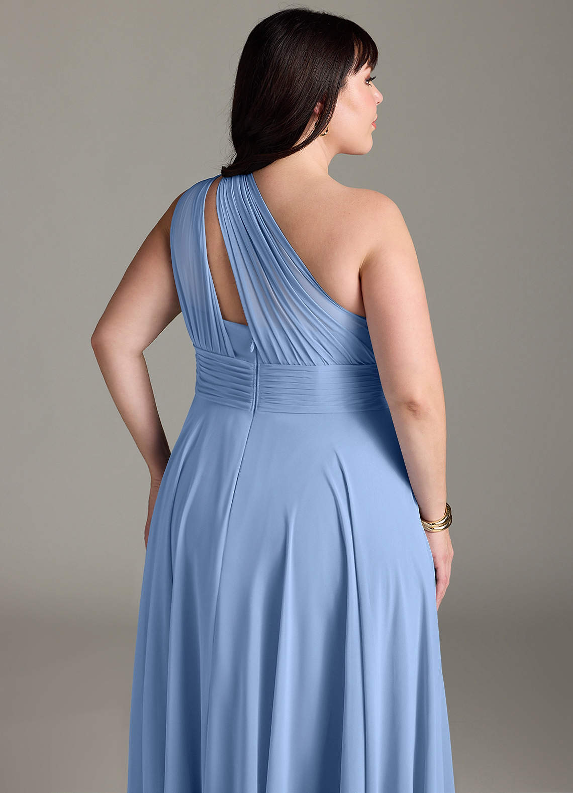 Azazie Charlize Bridesmaid Dresses Steel Blue A-Line One Shoulder Chiffon Dress image12