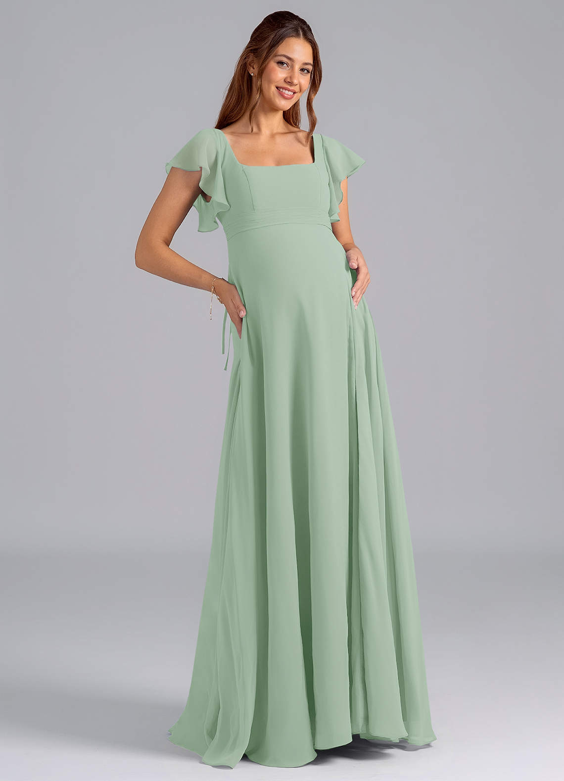 Azazie Bondi Brautjungfernkleider für Schwangere A-Linie Gestreift Chiffon Bodenlänge Kleid image1
