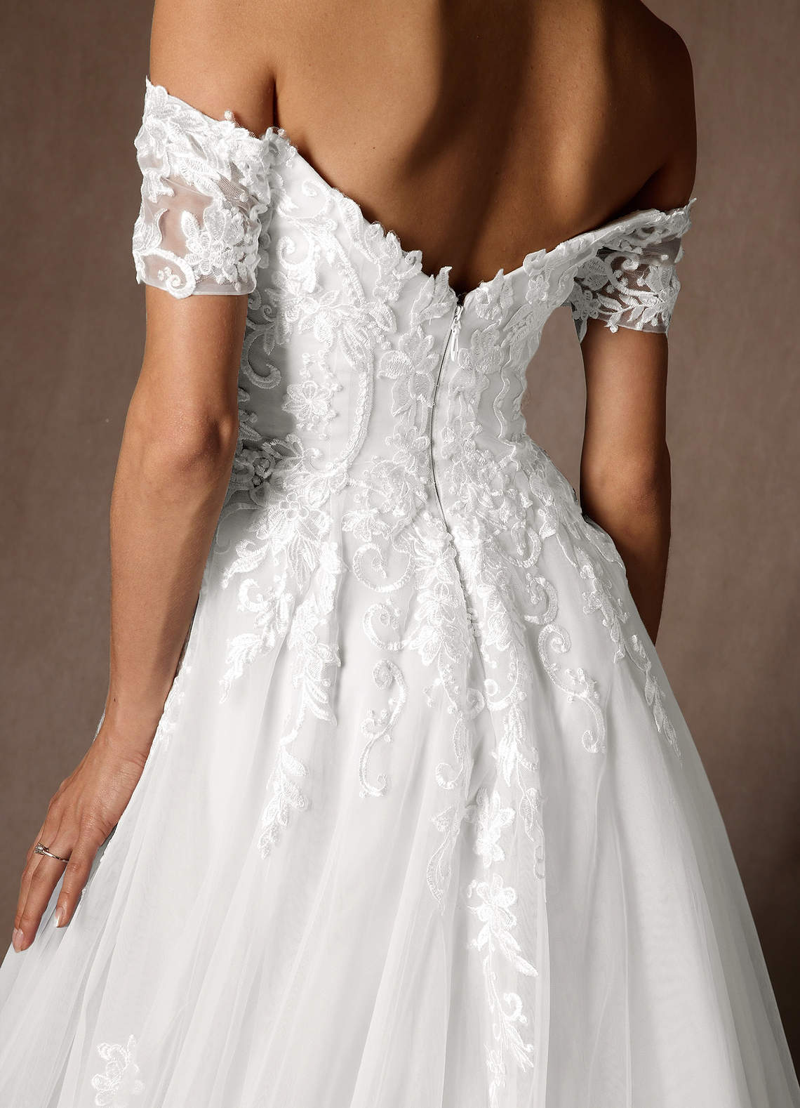 Azazie Rowe Wedding Dresses Diamond White Ball-Gown Off the Shoulder Tulle Dress image6
