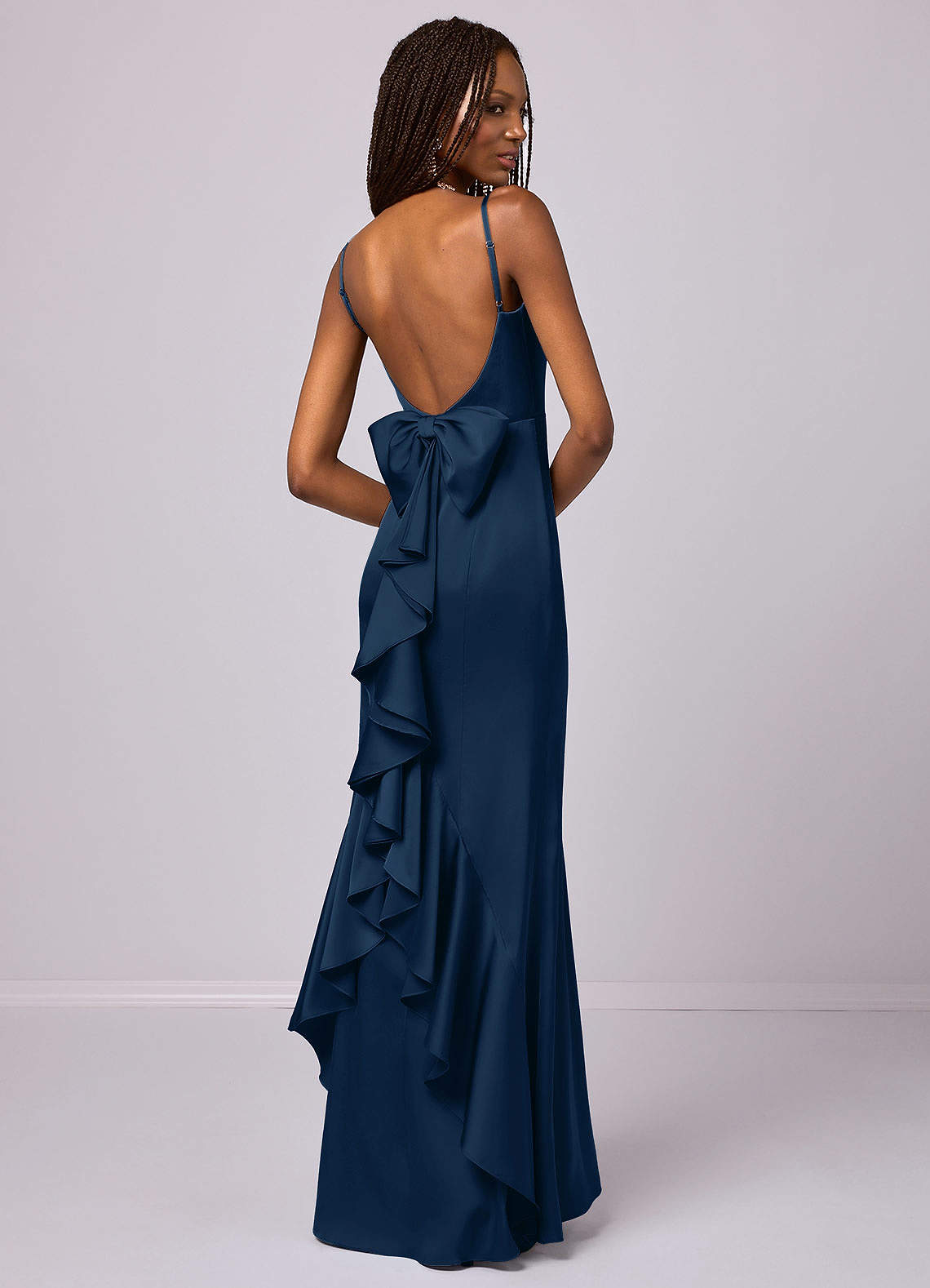 Barbie ♥ Azazie Bridesmaid Dresses Dark Navy Mermaid Bow Stretch Satin Dress image4