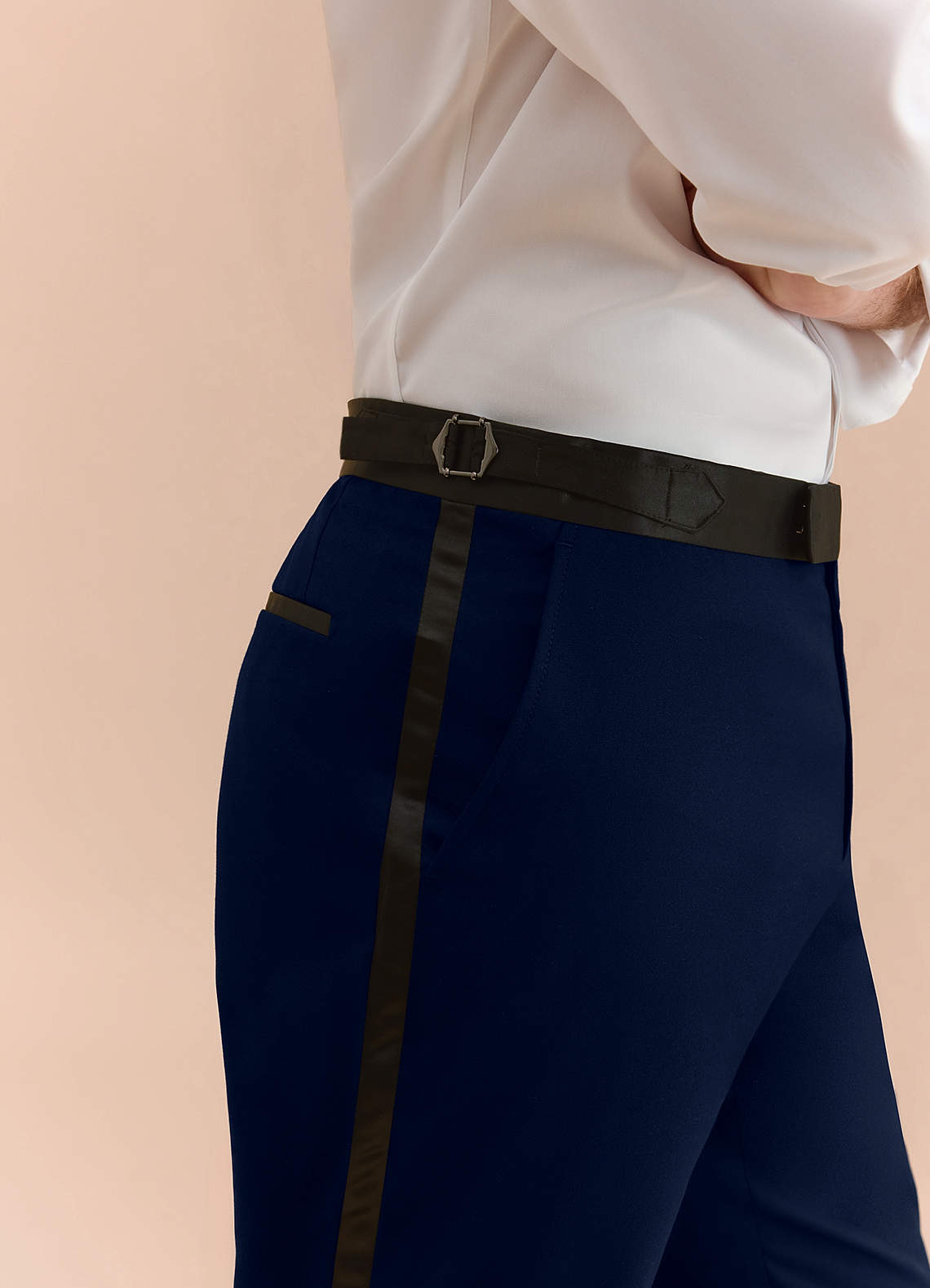 front Classic Navy Blue Tuxedo Pants