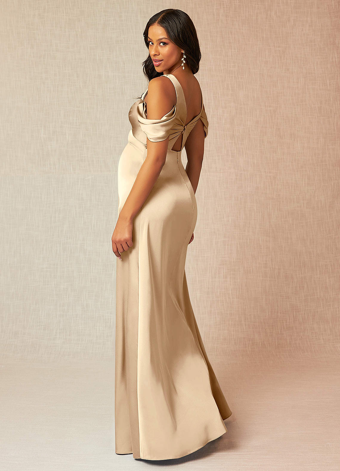 Azazie Rhea Maternity Bridesmaid Dresses A-Line Off-The-Shouler Pleated Stretch Satin Floor-Length Dress image5
