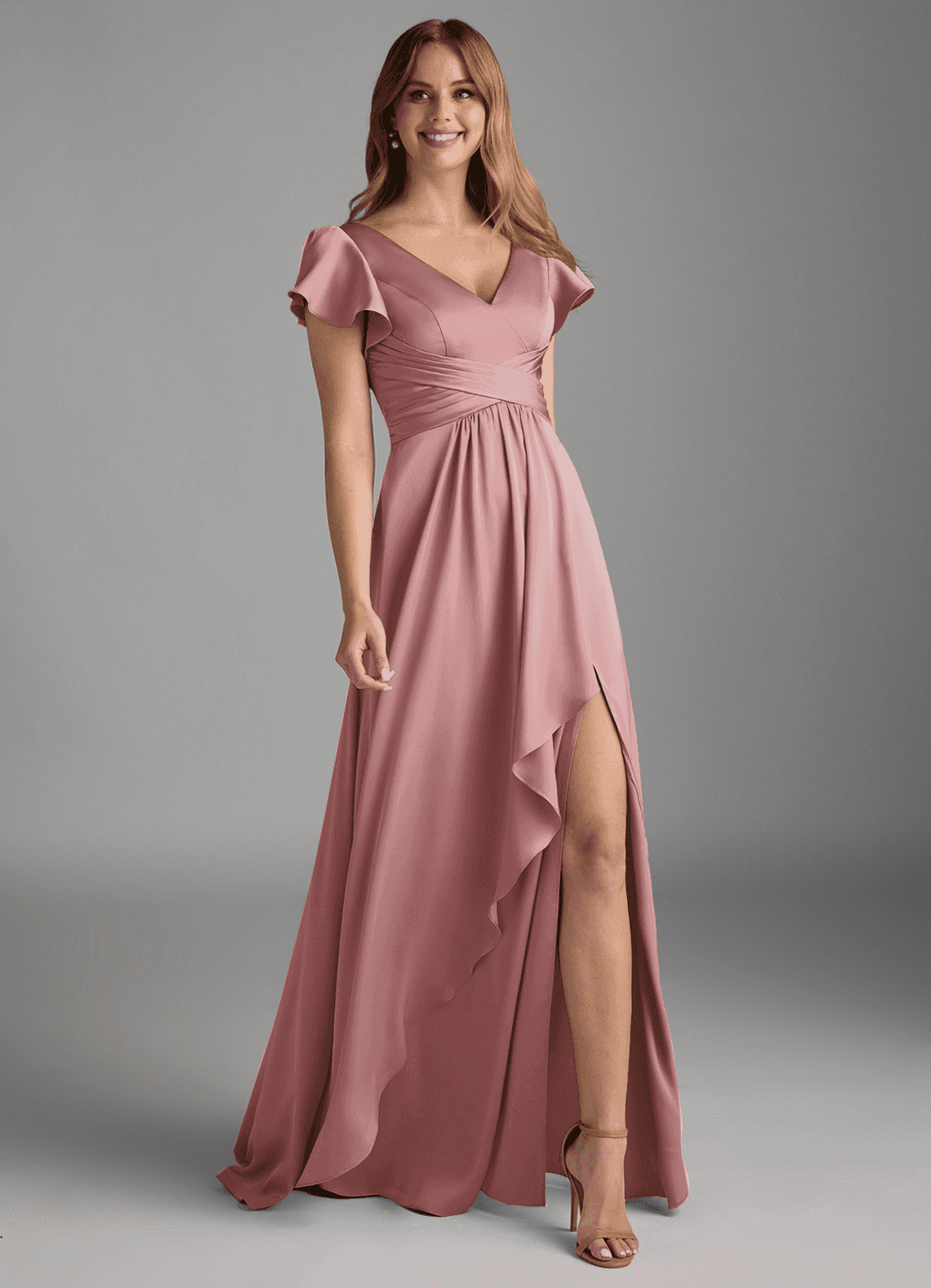 Azazie Omari Bridesmaid Dresses Dusty Rose A-Line Stretch Satin Dress image1
