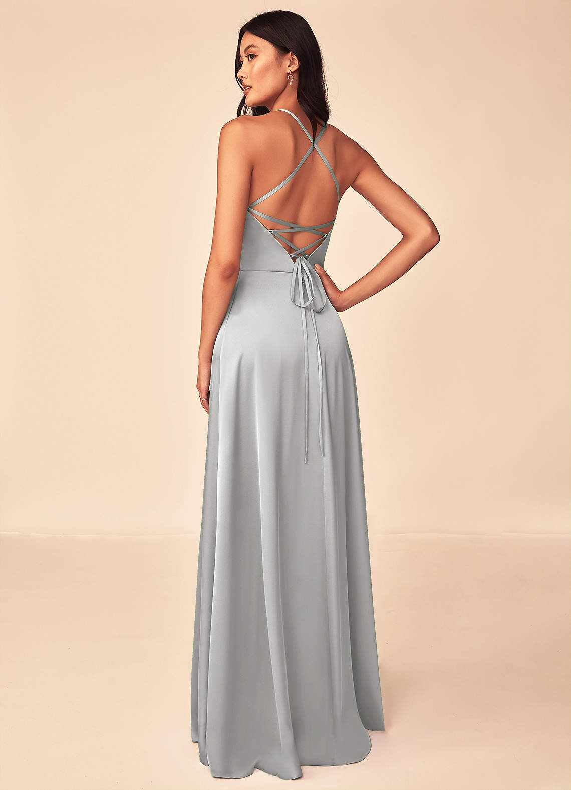 Azazie Mei Vestidos de madrinha de casamento Vestido Prata de Cetim elástico de Linha A image1