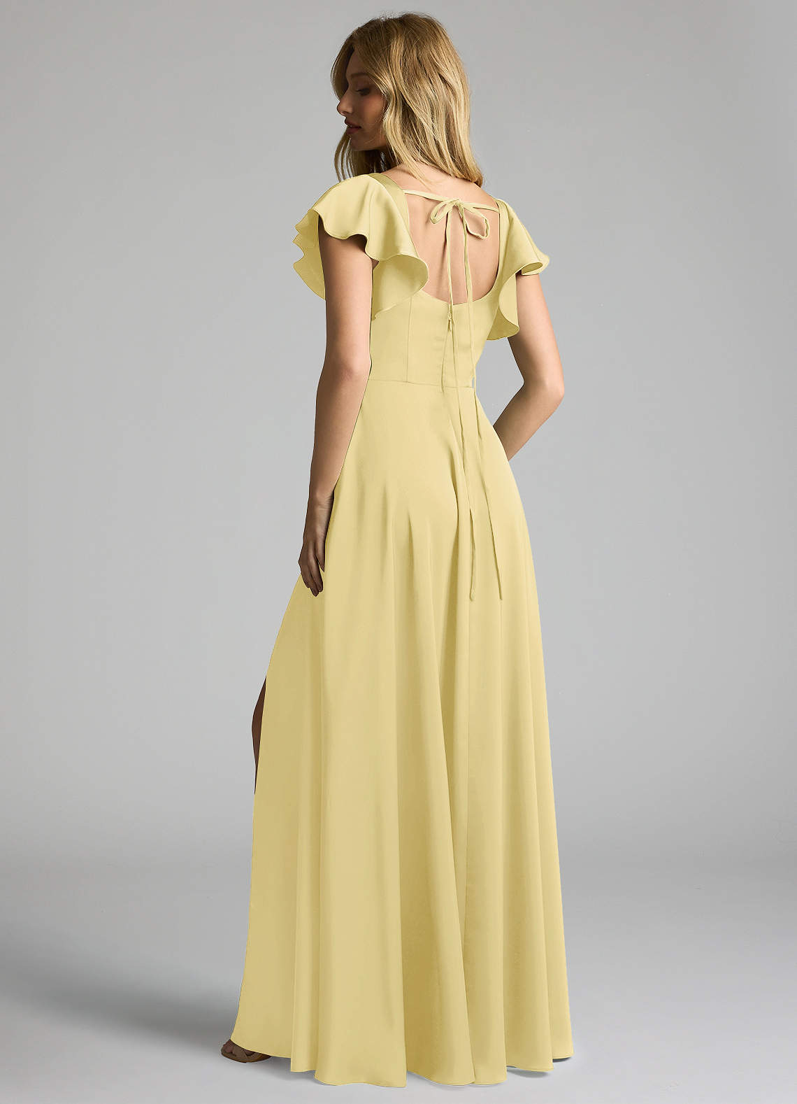 Azazie Bondi Bridesmaid Dresses Lemon Sorbet A-Line Bow Stretch Satin Dress image2