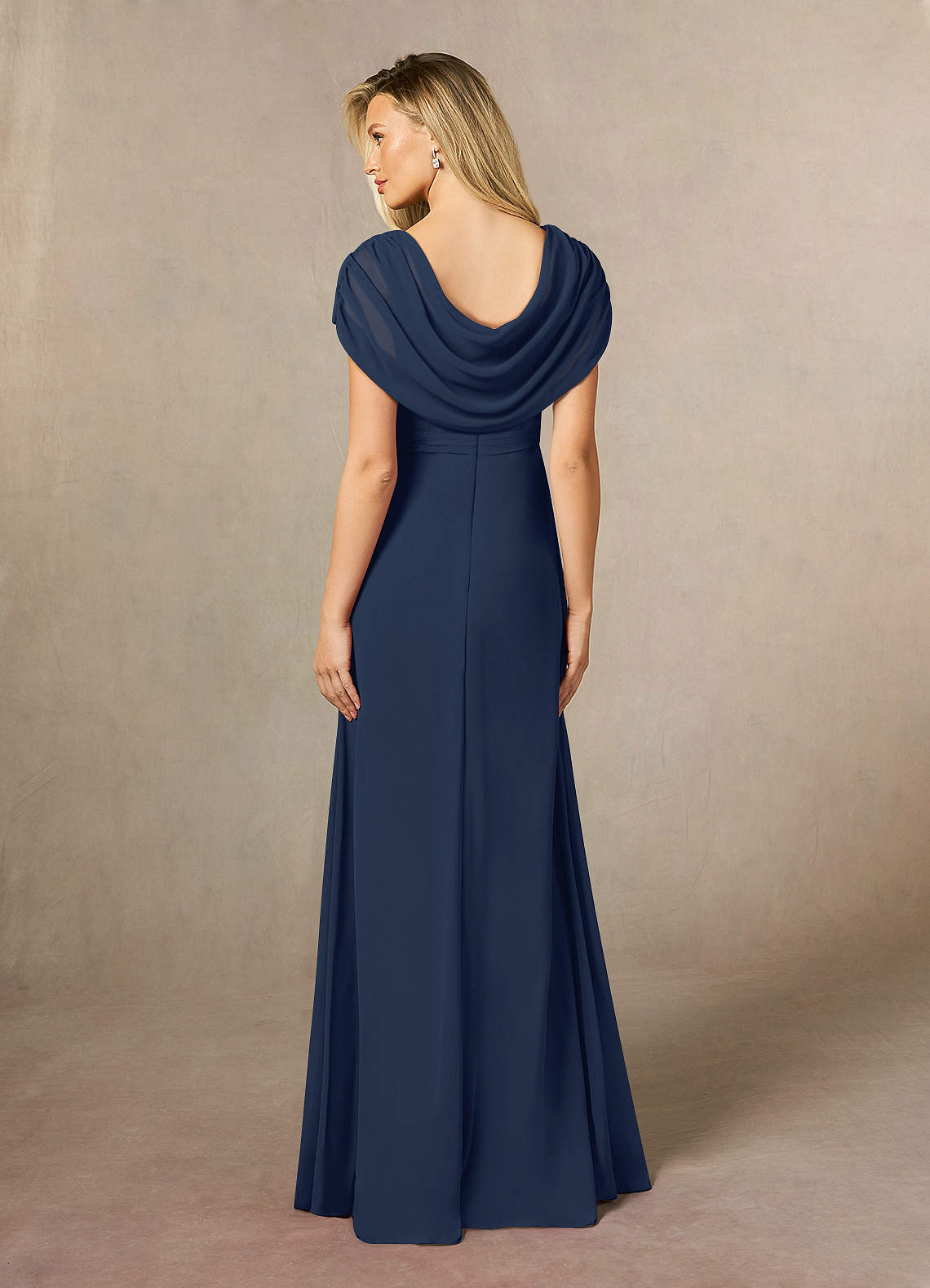 Azazie Mary Mother of the Bride Dresses Dark Navy A-Line Side Slit Chiffon Dress image1