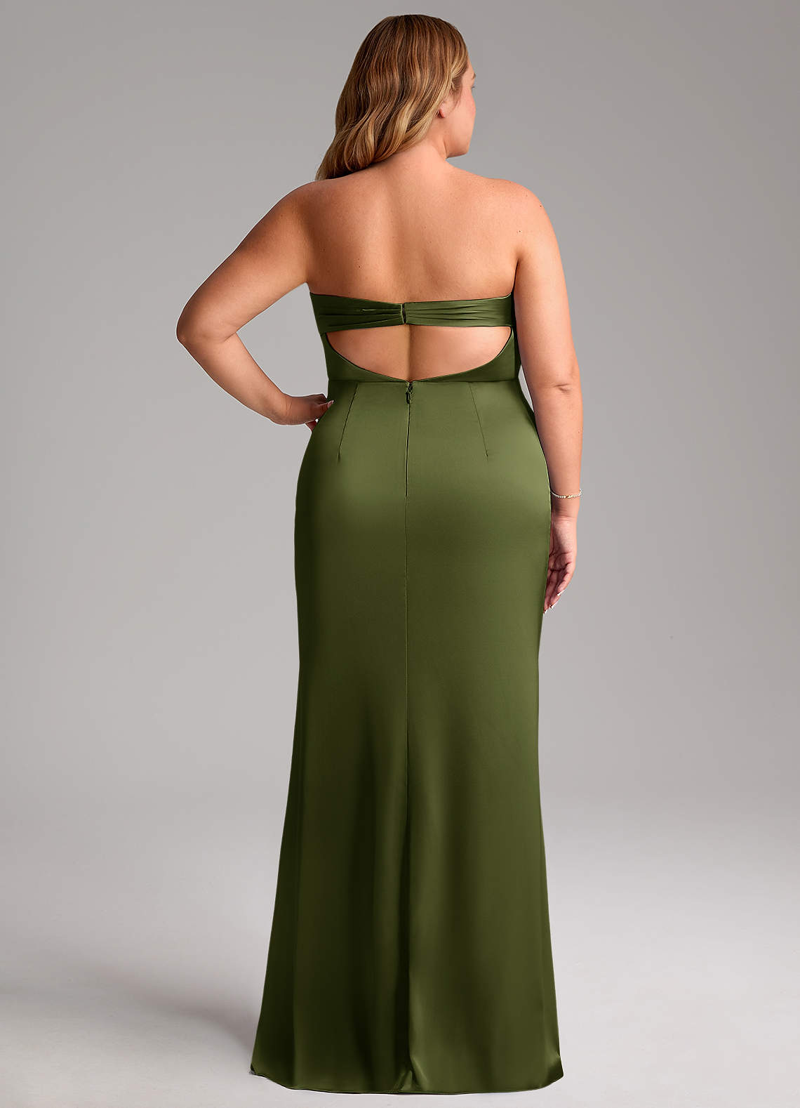 Azazie Leonis Bridesmaid Dresses Olive Mermaid Pleated Stretch Satin Convertible Dress image9
