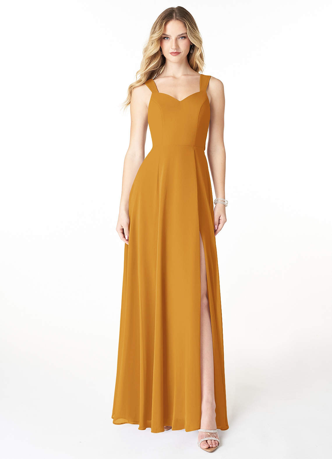 Azazie Julie Bridesmaid Dresses Butterscotch A-Line Sweetheart Neckline Chiffon Dress image1