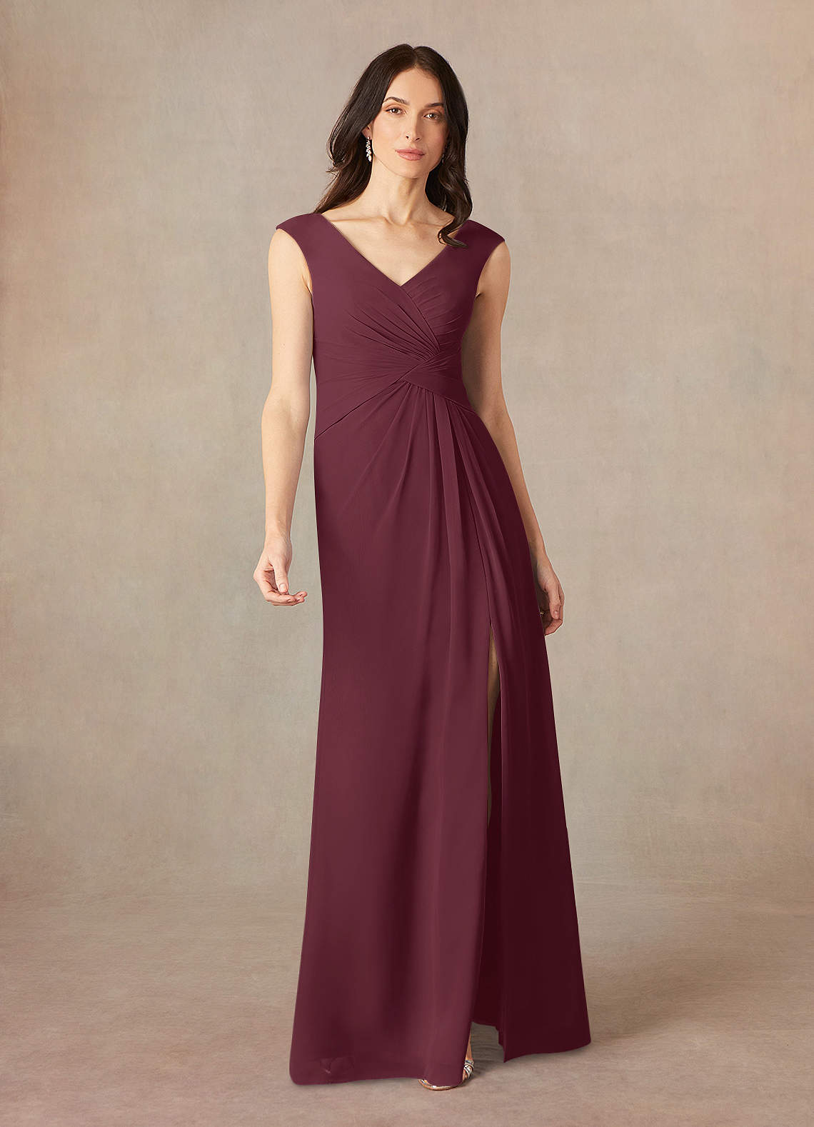 Azazie Sally Mother of the Bride Dresses Cabernet A-Line V-Neck Pleated Chiffon Dress image1