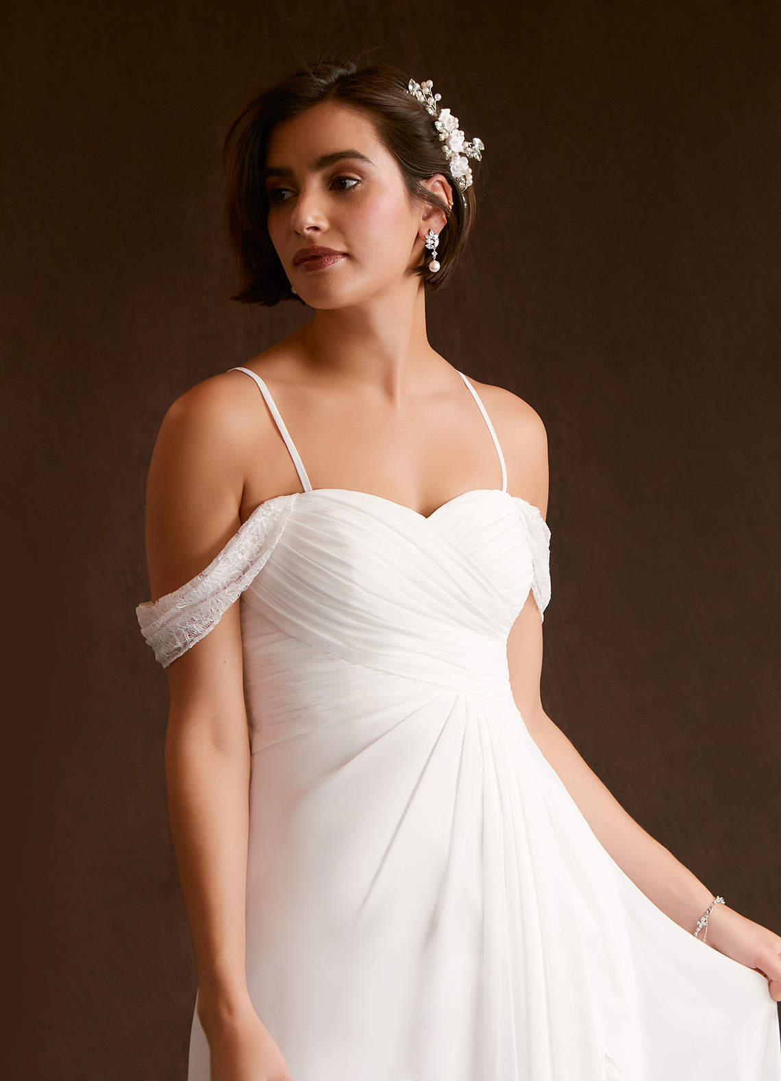 Azazie Zadie Abiti da Sposa Abito A-Line in Chiffon a Spalla Scoperta Bianco Diamante image5