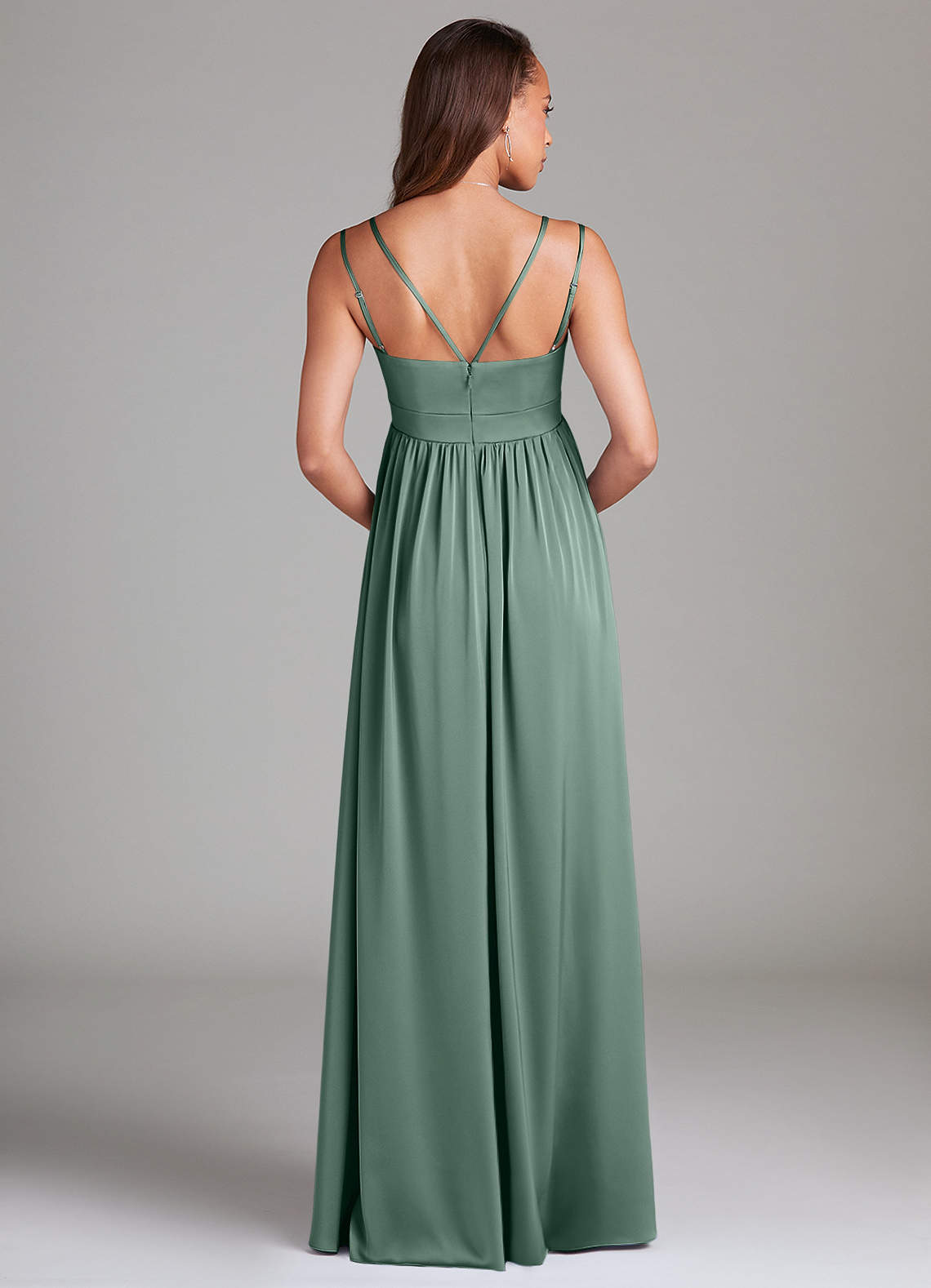 Azazie Emree Vestidos de dama de honra para maternidade Vestir Linha A com bolsos Comprimento do chão Cetim elástico image1
