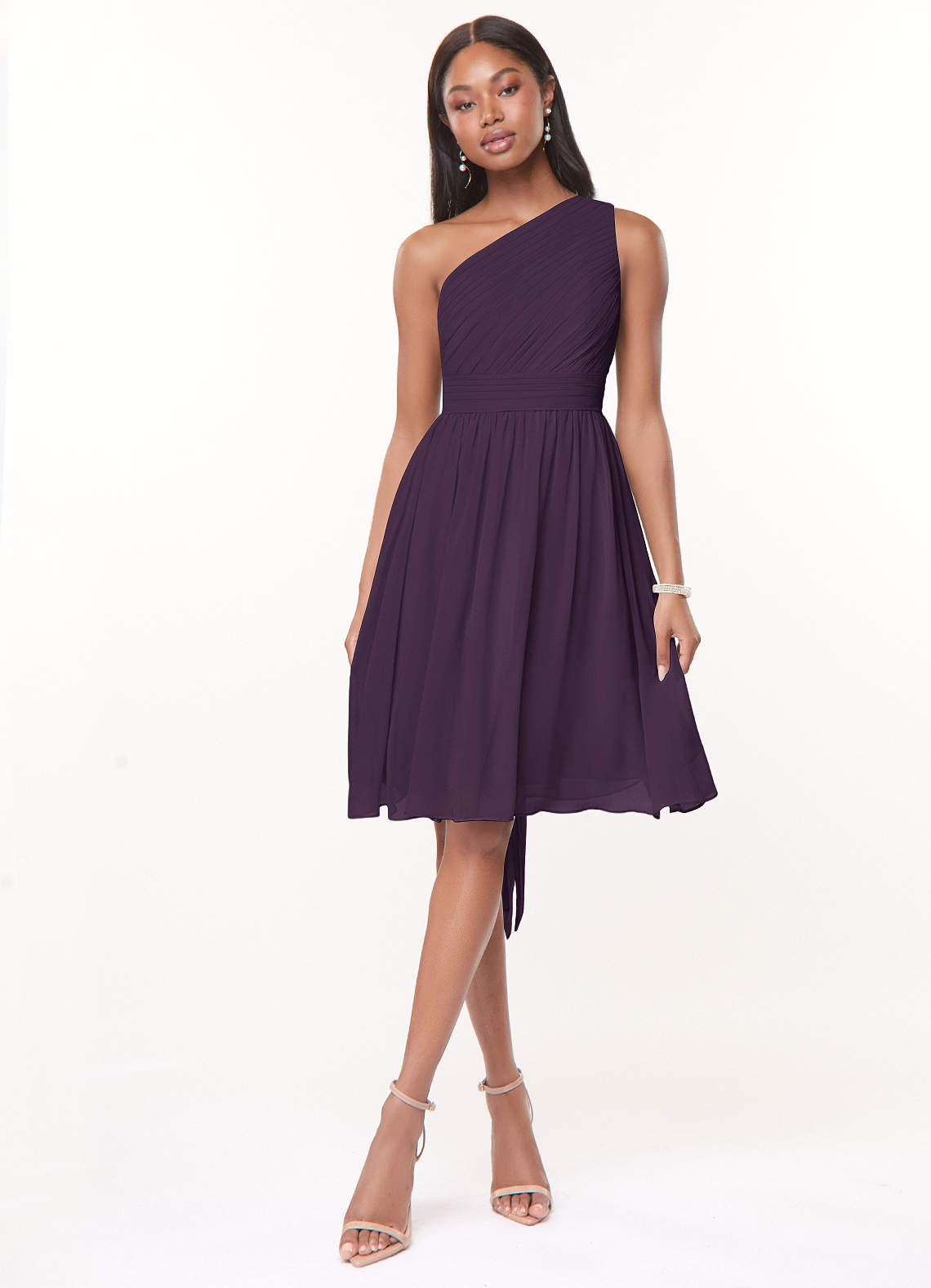 Azazie Katrina Jurken voor bruidsmeisjes Jurk van Chiffon met A-Lijn One-Shoulder Pruim image1