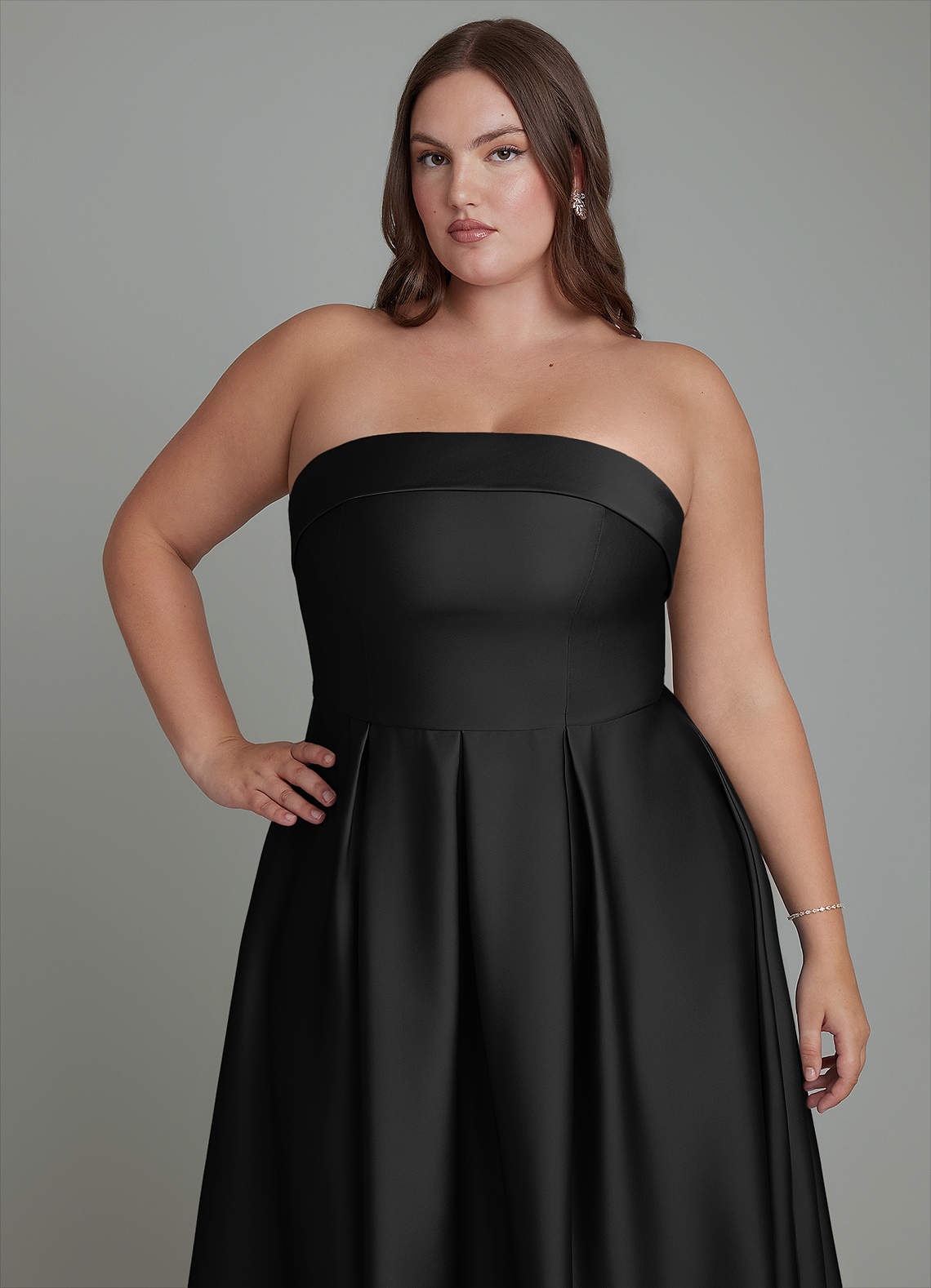 Azazie Lucienne Bridesmaid Dresses Black A-Line Strapless Stretch Satin Convertible Dress image12