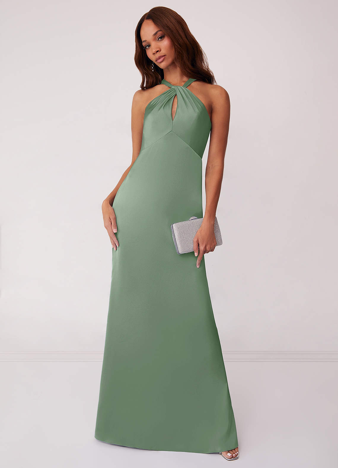Barbie ♥ Azazie Bridesmaid Dresses Keyhole Halter Stretch Satin Sheath Dress image1